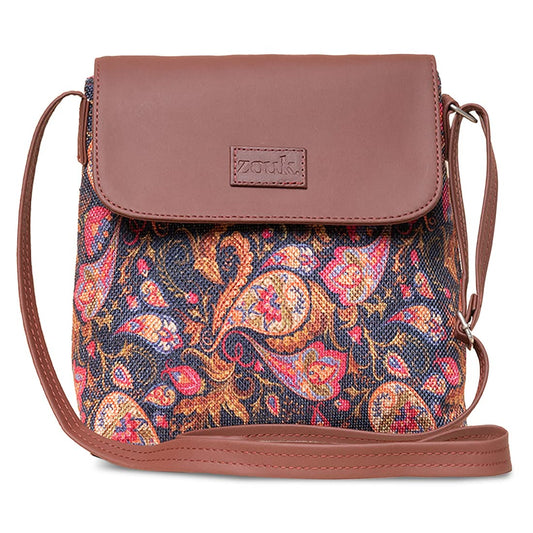 ZOUK Flap Sling Bag | Crossbody Bags for Women | Women's Handbags | Stylish | Vegan Leather Evening Bag | Travel & Office Use | Purse and Wallet | Paisley Print