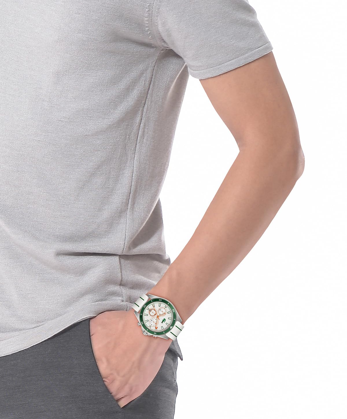 Lacoste Mainsail Qtz Fashion Chrono White Round Dial Men's Watch|White Silicone Material|Multi Color Band - 2011362