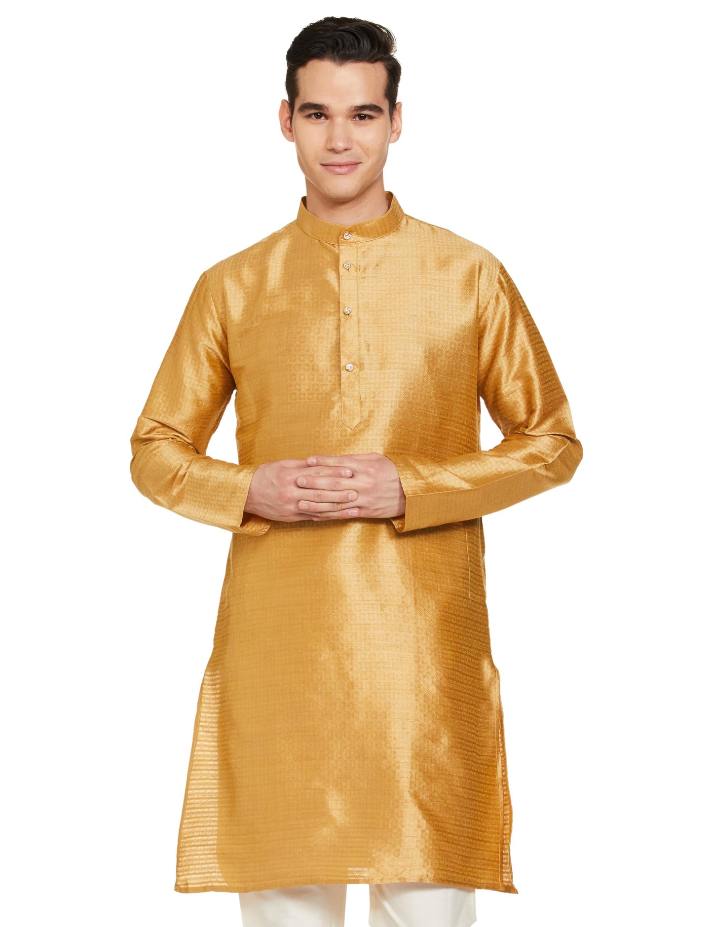 Luxrio Kurta for Men Printed Cotton Regular Long Gold
