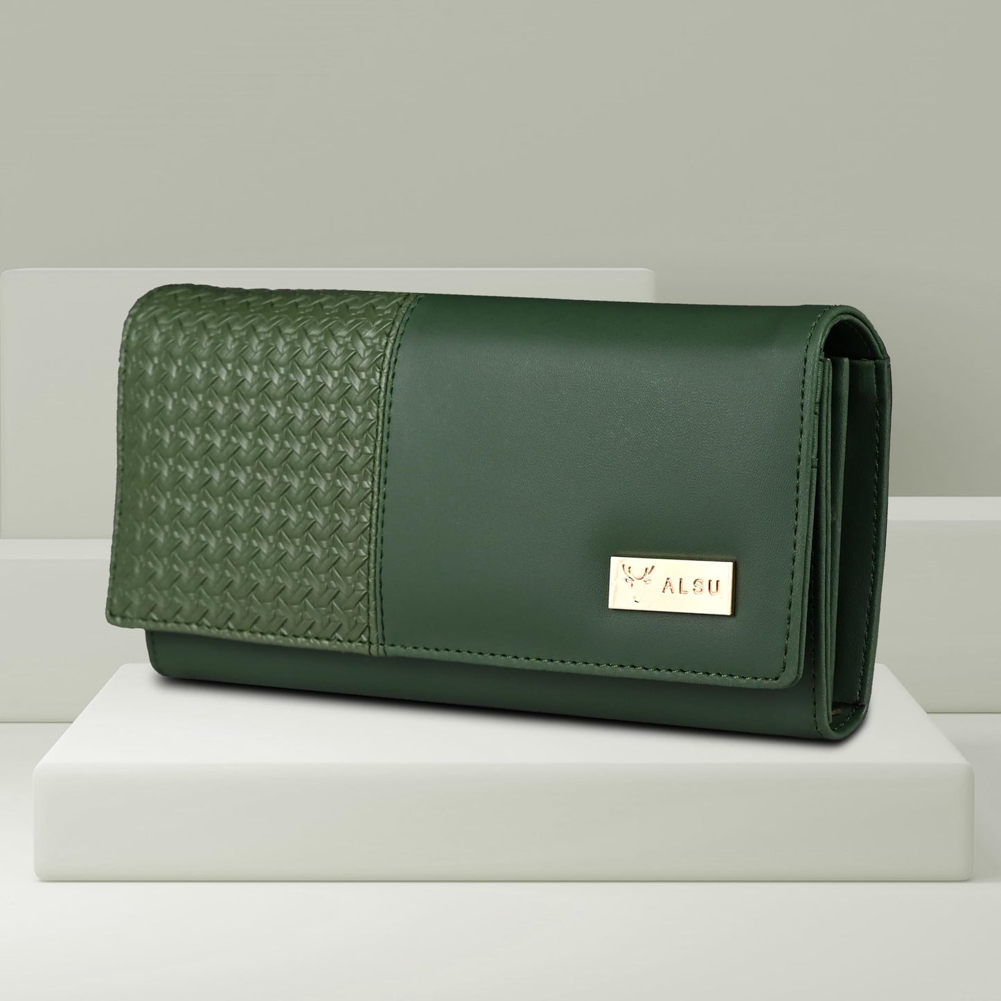 ALSU Women's Faux Leather Hand Wallet Clutch Trendy | 6 Card Slots | Phone Pocket | Zipper Pockets| Hand Purse (Green)