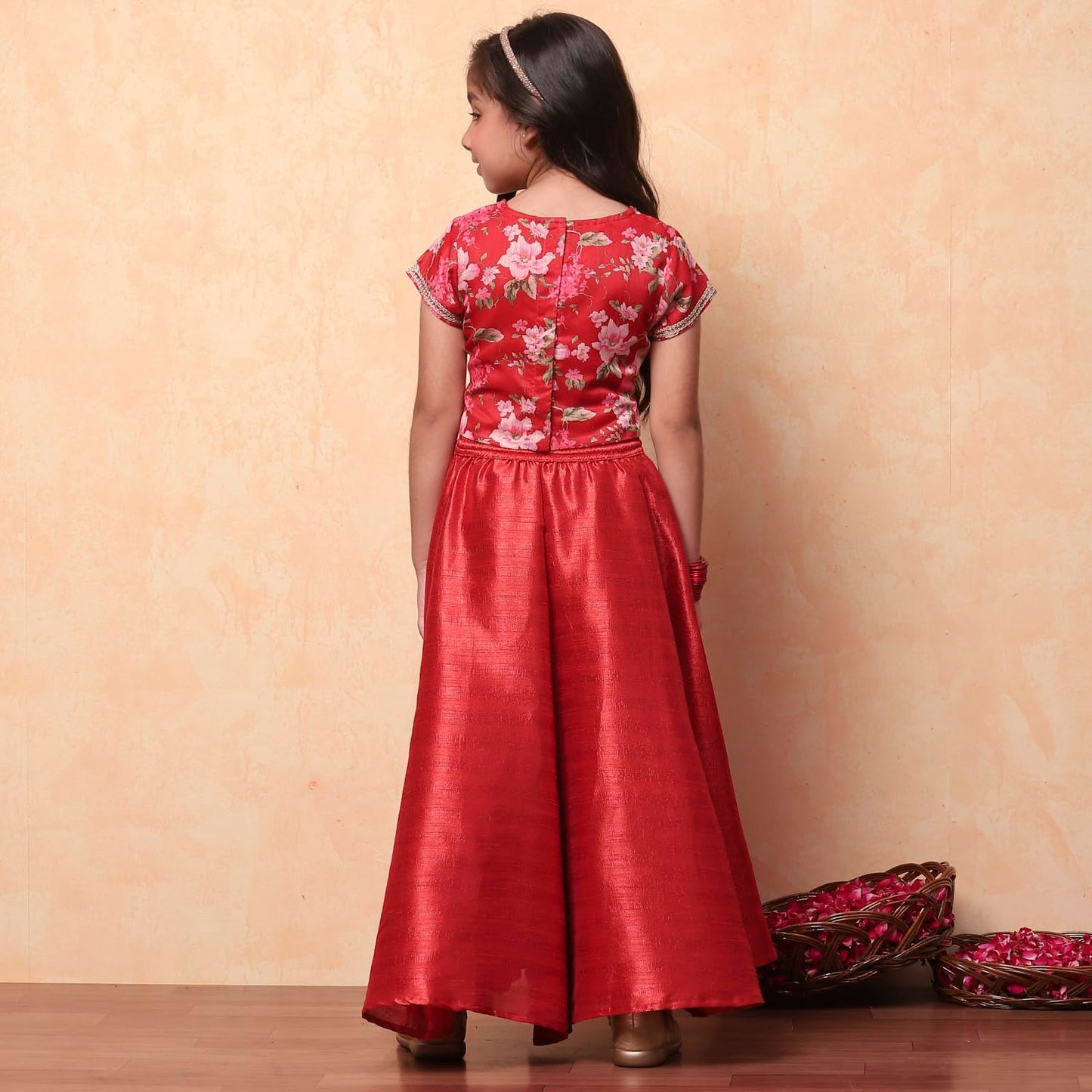 BIBA Girl Printed Flared Modal Readymade Lehenga Set(Kw4432_Red_7)