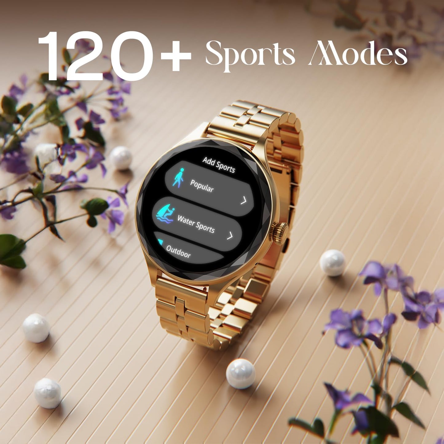 Fire-Boltt Phoenix Aura Women Smart Watch with 1.26” Diamond-Cut HD Display, Rotating Crown, Wireless Charging, Bluetooth Calling, Voice Assistant, 120+ Sports Modes - Regal Gold