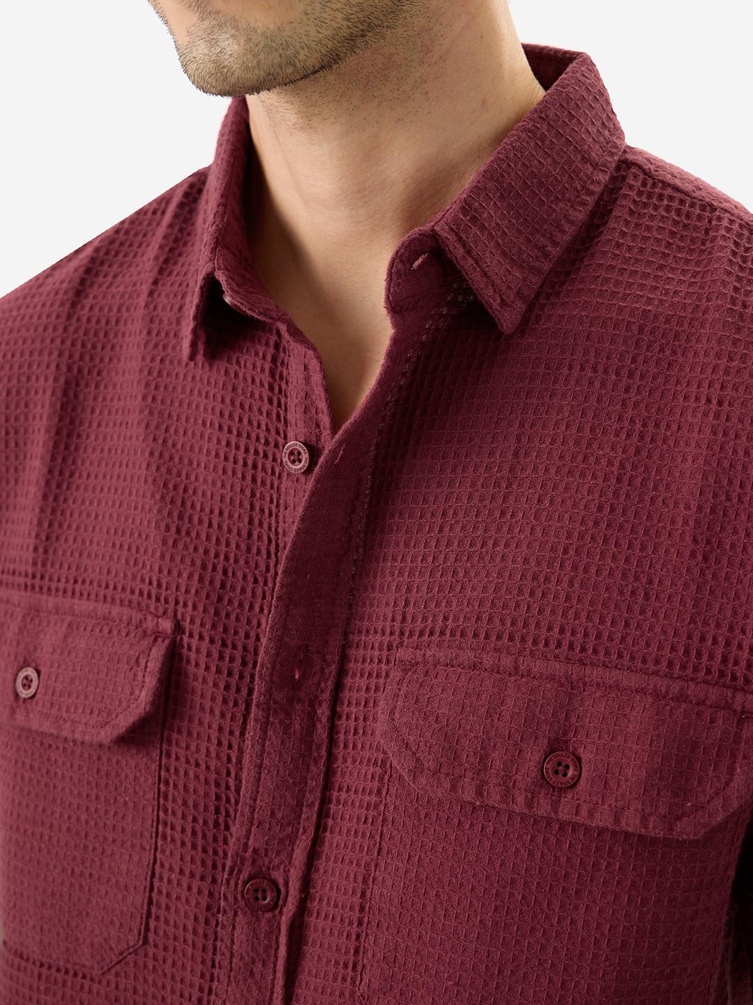 The Souled Store Solids: Burgundy Men and Boys Short Sleeve Collared Neck Button Front Cotton Relaxed Fit Shirts