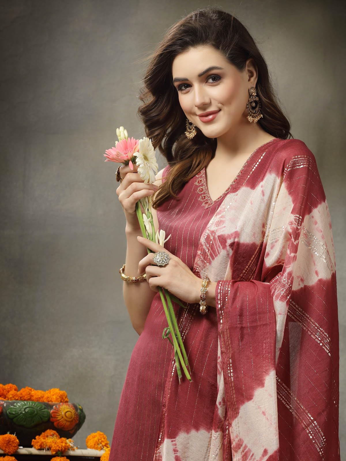 Stylum Women's Woven Designed Cotton Blend Straight Kurta Pant with Dupatta