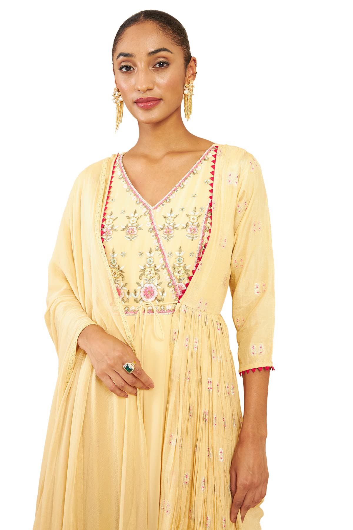 Soch Women Beige Art Silk Embroidered Gown