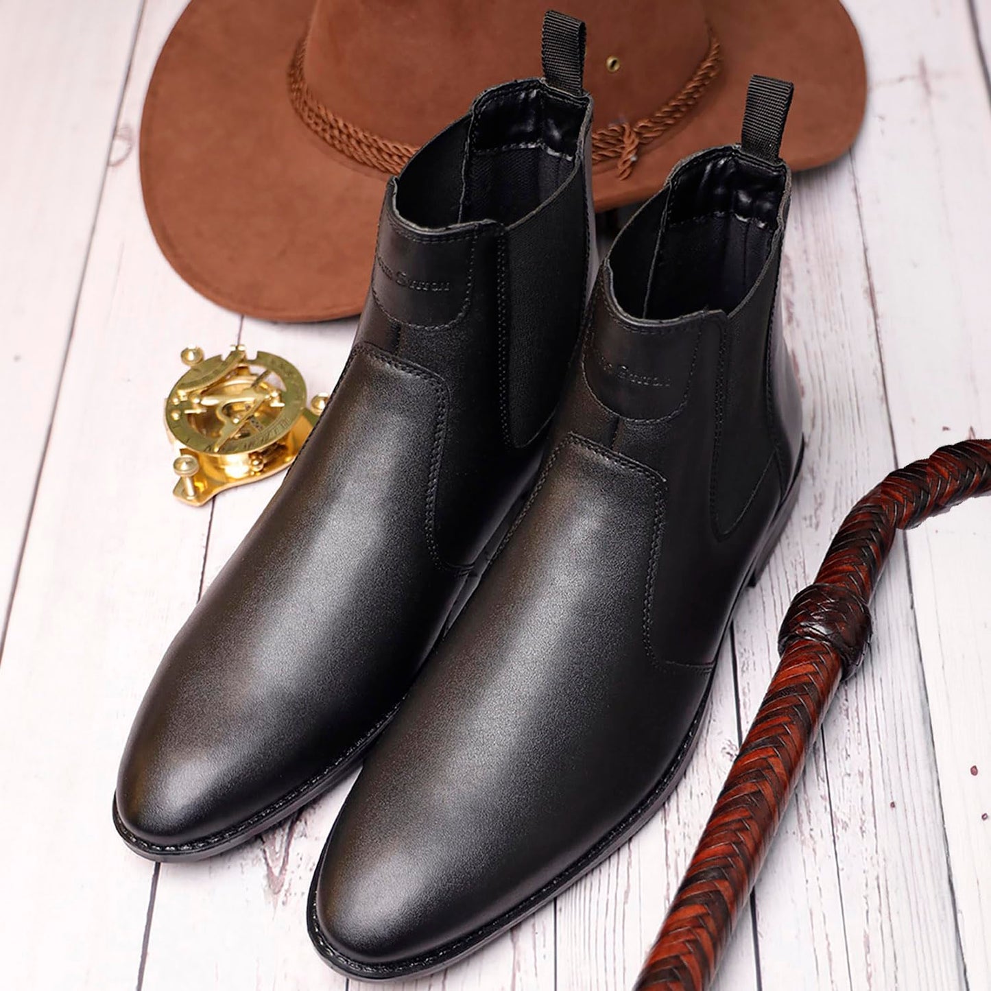 LOUIS STITCH Men's Chelsea Boots | Handcrafted | High Ankle Boot| Comfortable Formal Office & Casual Wear Shoes | Dual Tone Patina Finish | Size-UK010 Obsidian Black (LSRG_CL)