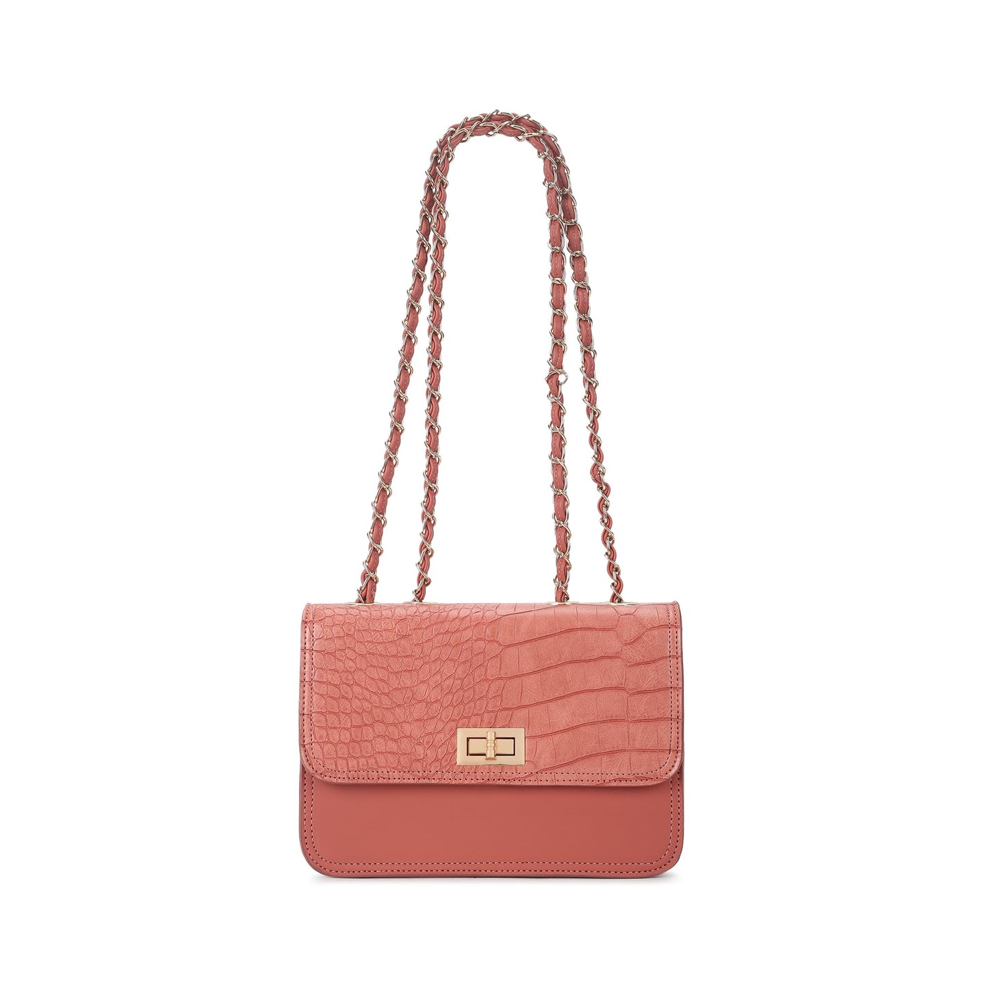 Fastrack Casual Sling Bag with Lock Closure for Girls, Medium Size with Internal Organiser and Metal Chain Strap, Made with Premium Faux Leather