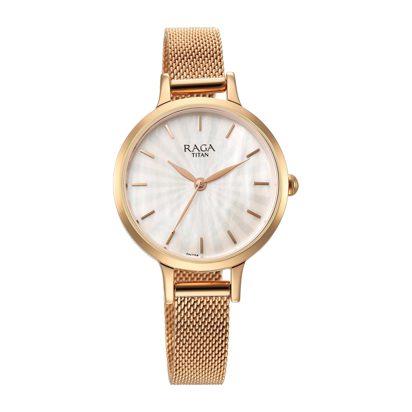 Titan Raga Power Pearls Quartz Analog Mother of Pearl Dial Rose Gold Metal Strap Watch for Women - NT2666WM01