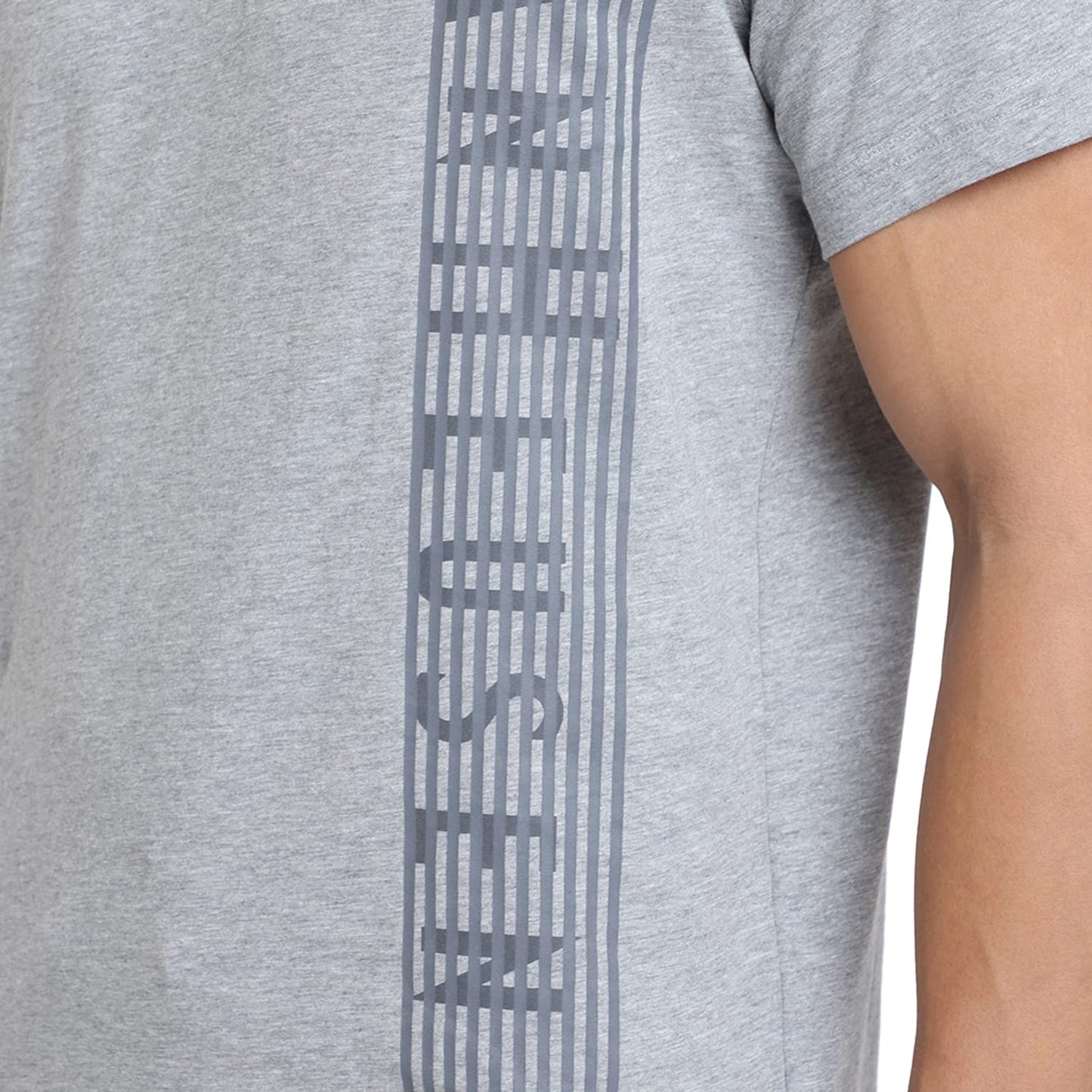 Van Heusen Men Cotton Athleisure Ultra Soft Regular Fit T-Shirt-Crew Neck, Short Sleeve_60044_Grey Melange_L