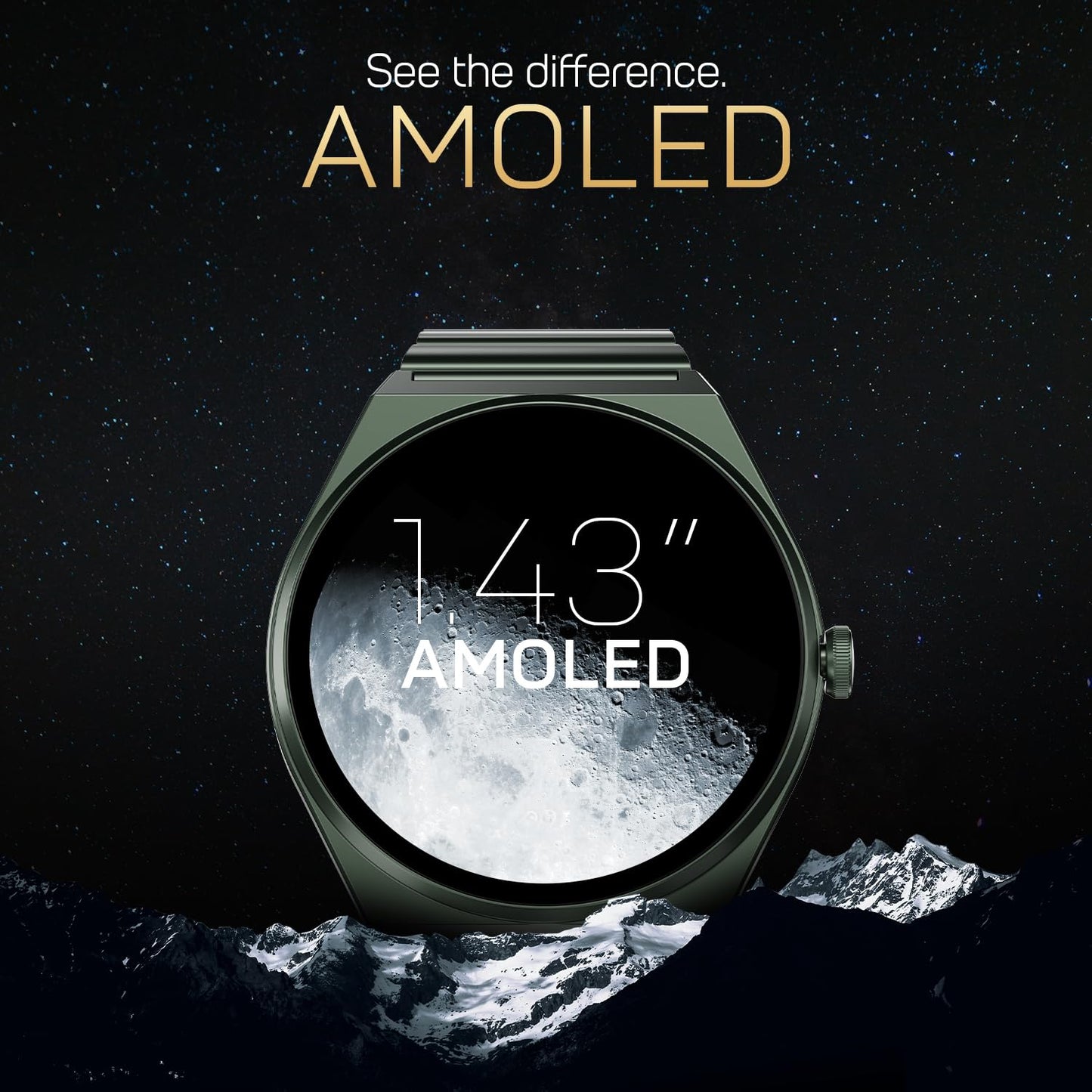Fire-Boltt Phoenix Nova Smartwatch 1.43” Slim Super AMOLED Display, 466x466 Pixel Always-On Display, Bluetooth Calling, Health Tracker for Men & Women Olive Rush
