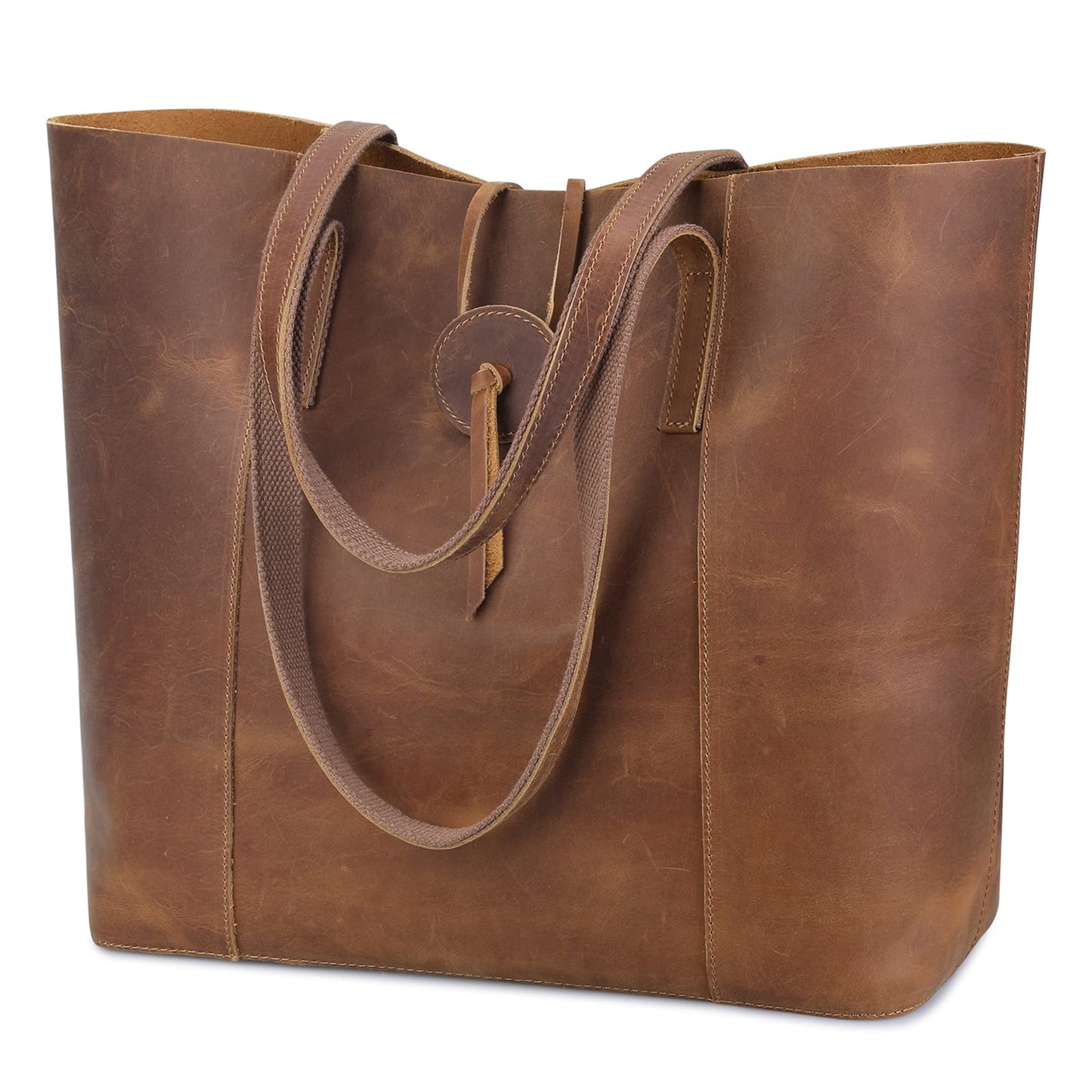 S-ZONE Vintage Genuine Leather Shoulder Tote Bag for Women (Large) - Light Brown