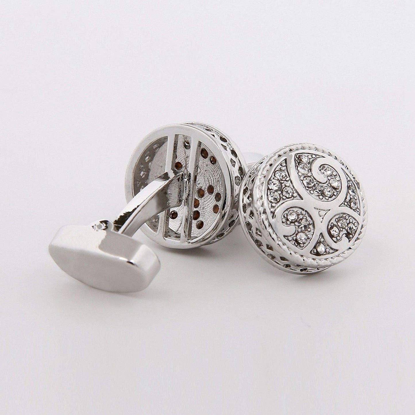 Zivom® Studded Austrian Crystal Cubic Zirconia Silver Brass Office Formal Shirt Blazer Cufflinks Pair Men Gift Box