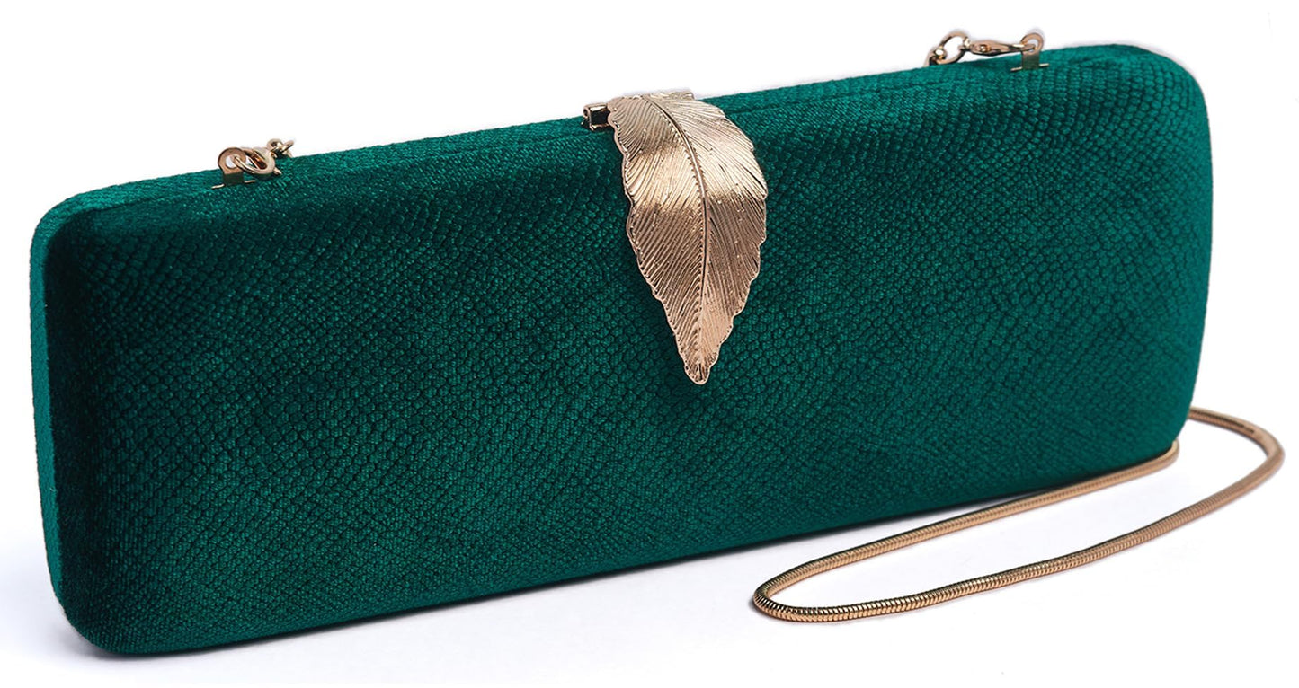 INOVERA (LABEL) Clutch Bags for Women, Girls - Ladies Stylish Evening Party Hand Clutches - Wedding Bridal Purse - Crossbody Sling Bag with Chain Strap (Green) (Green)