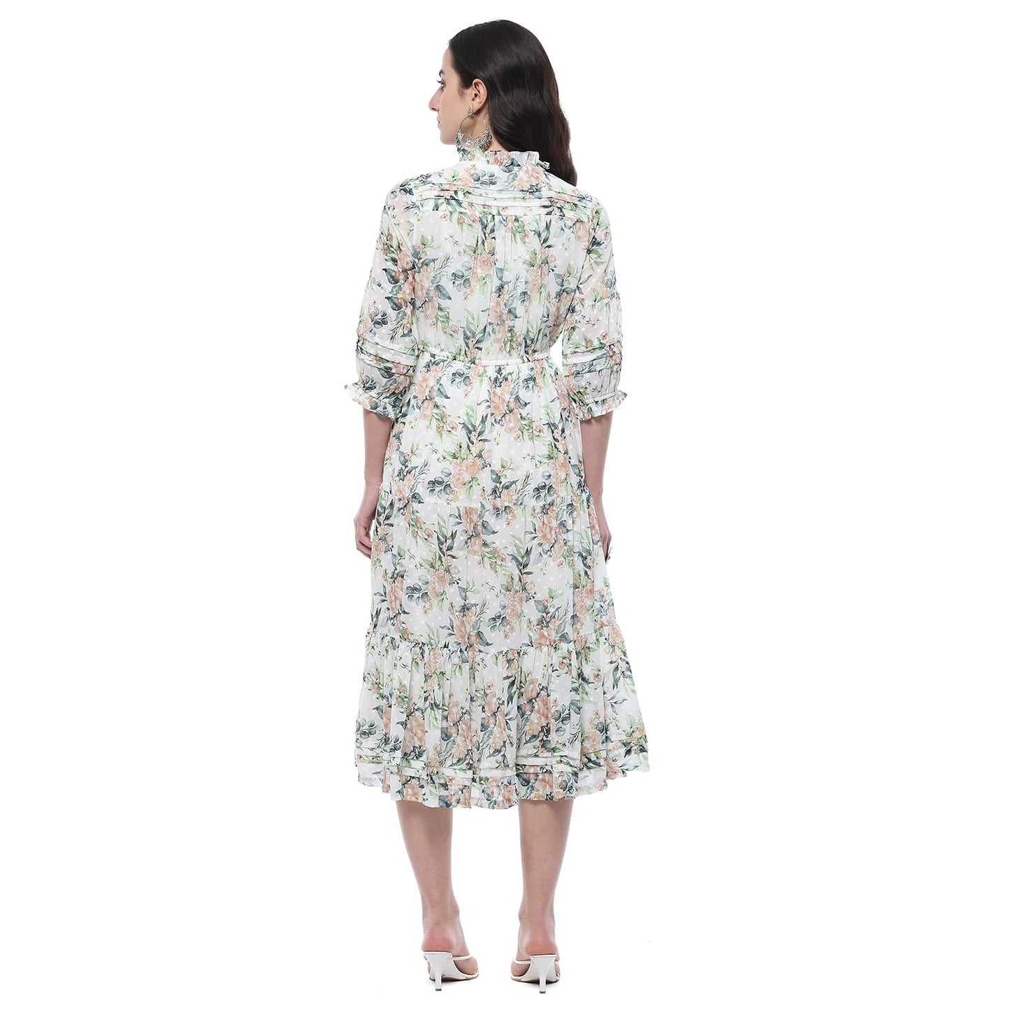 BIBA Women Printed Tired_Dress Mix and Match(Casual DRESSES2462_White_36)