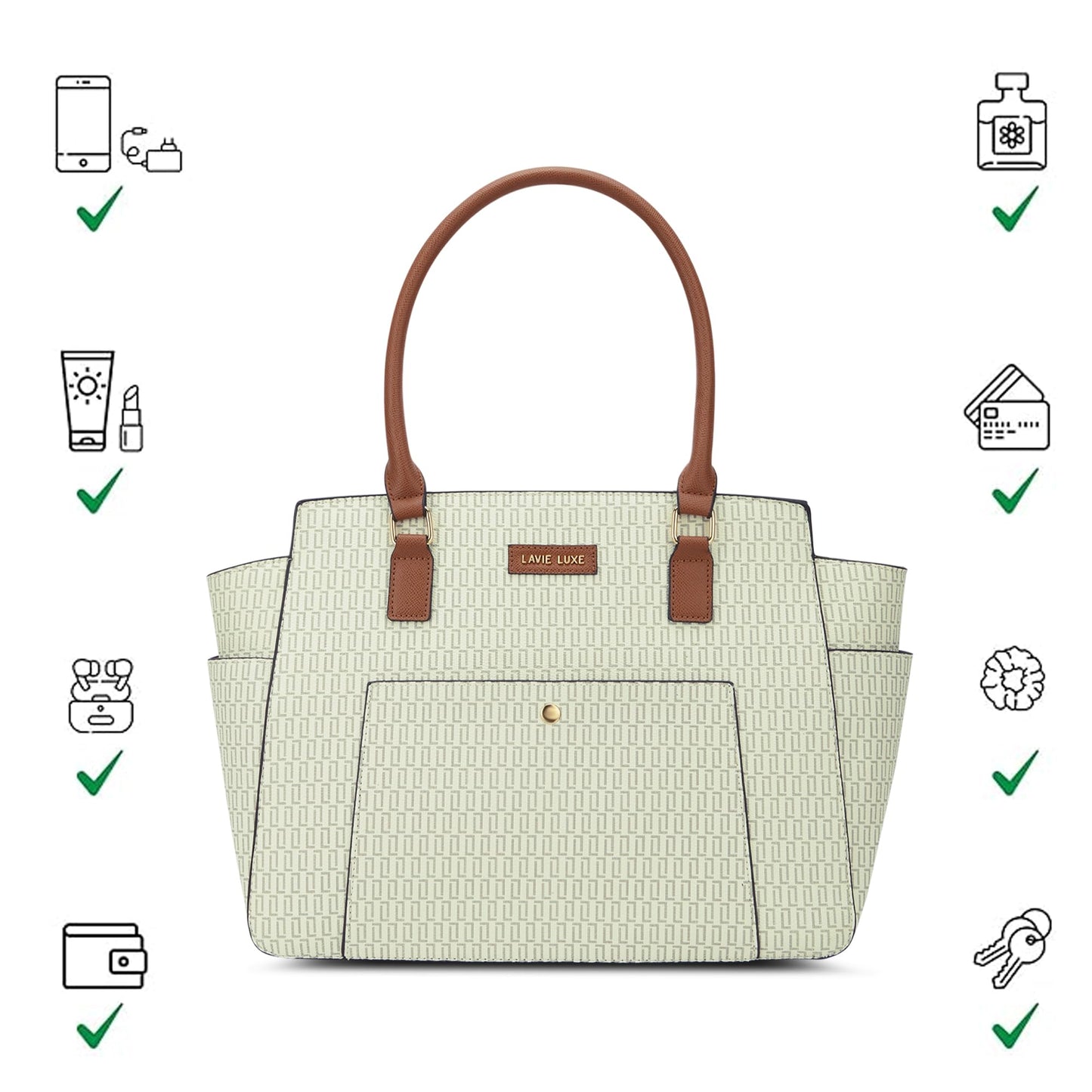 Lavie Luxe Women's Mono Kelly Monogram Print Tote Laptop Handbag for Women | Fits Upto 15 Inch Laptop | Tote Laptop Bag for Work | Ladies purse | Stylish Shoulder Bag | Gift For Women