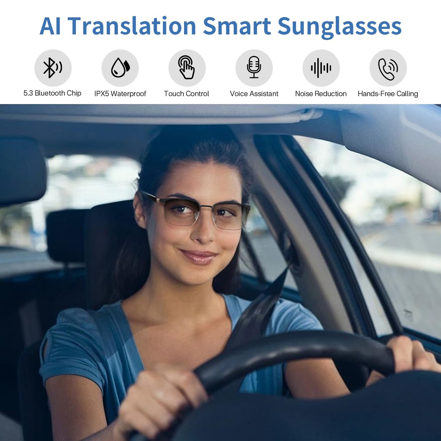 Smart AI Translator Glasses, Clear Blue Light Glasses for Woman Men, Simultaneous Interpretation Eyeglasses for 110+ Languages, Real-Time Translation, Remote Shooting,AI Smart Sunglasses for Travel -S