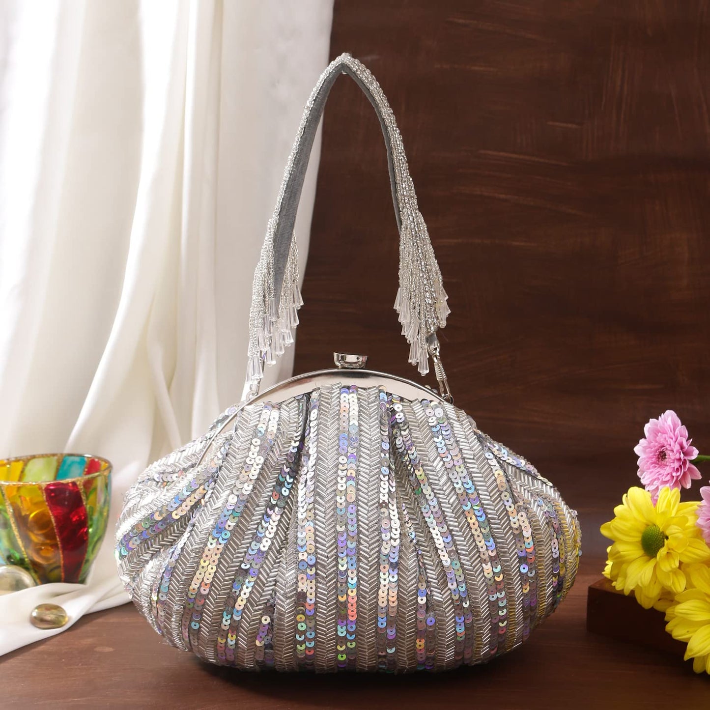 SWISNI White sequins style batua clutch II Women's Traditional Designer Clutch For Women & Girls II BATUA BAGS