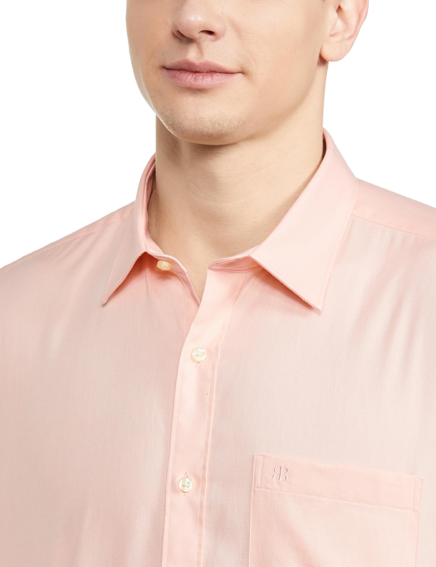 Raymond Men's Contemporary Fit Pure Cotton Solid Pattern Semi Cutaway Collar Half Sleeve Formal Shirt (Size: 42)-RMSY12545-E2 Light Orange