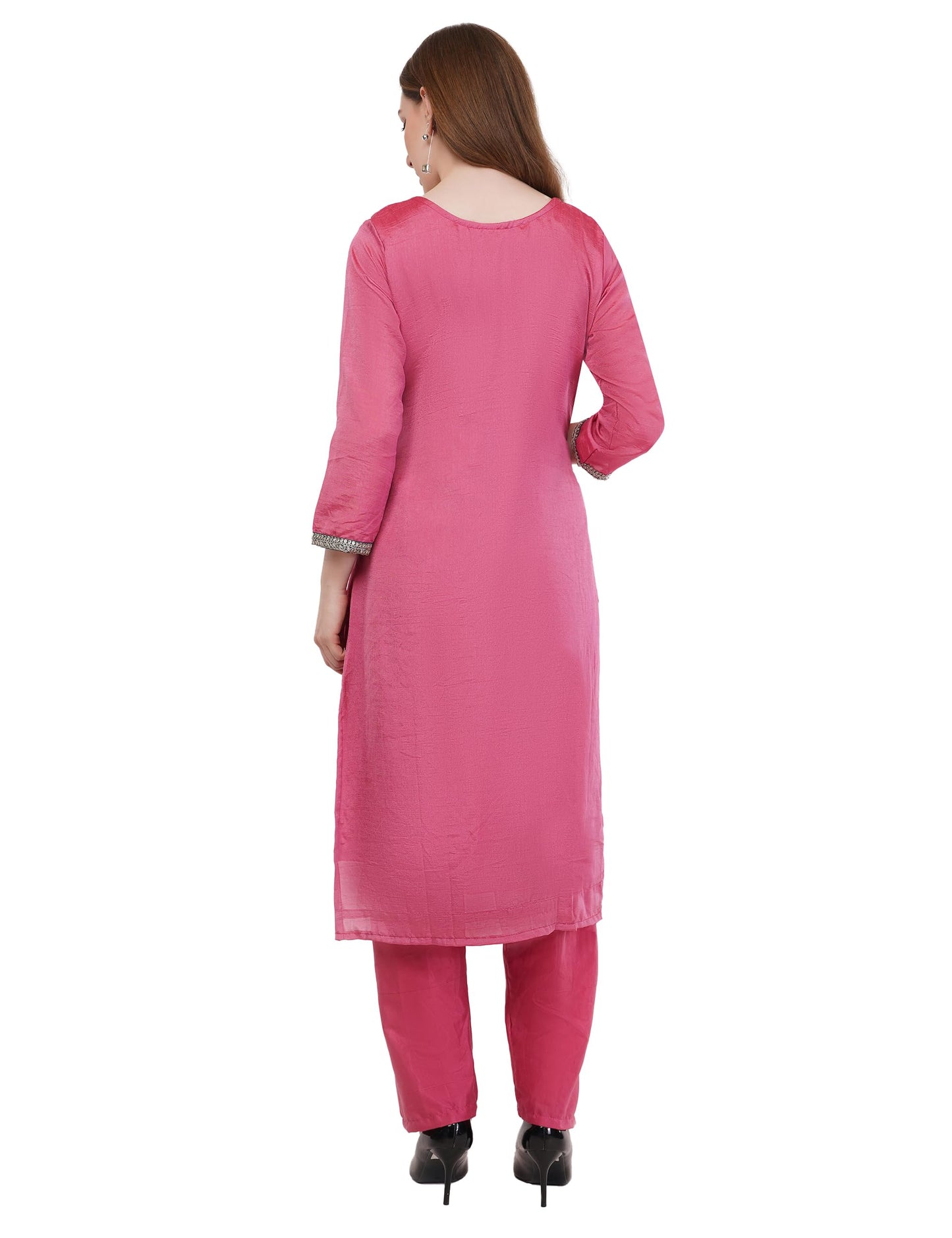 dhartii Vichitra Silk Suit Set for Women | Multi Thread & Zari Embroidery Stitch | 3- Piece Dress with Mix Colour Dupatta