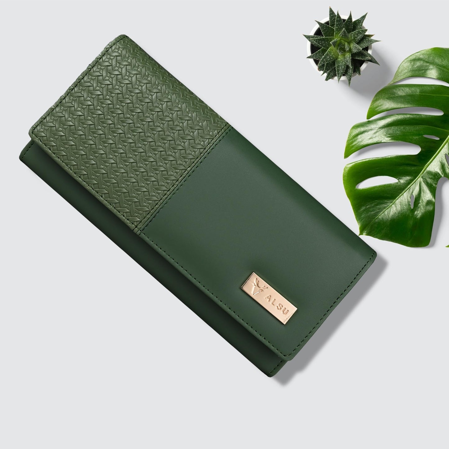 ALSU Women's Faux Leather Hand Wallet Clutch Trendy | 6 Card Slots | Phone Pocket | Zipper Pockets| Hand Purse (Green)