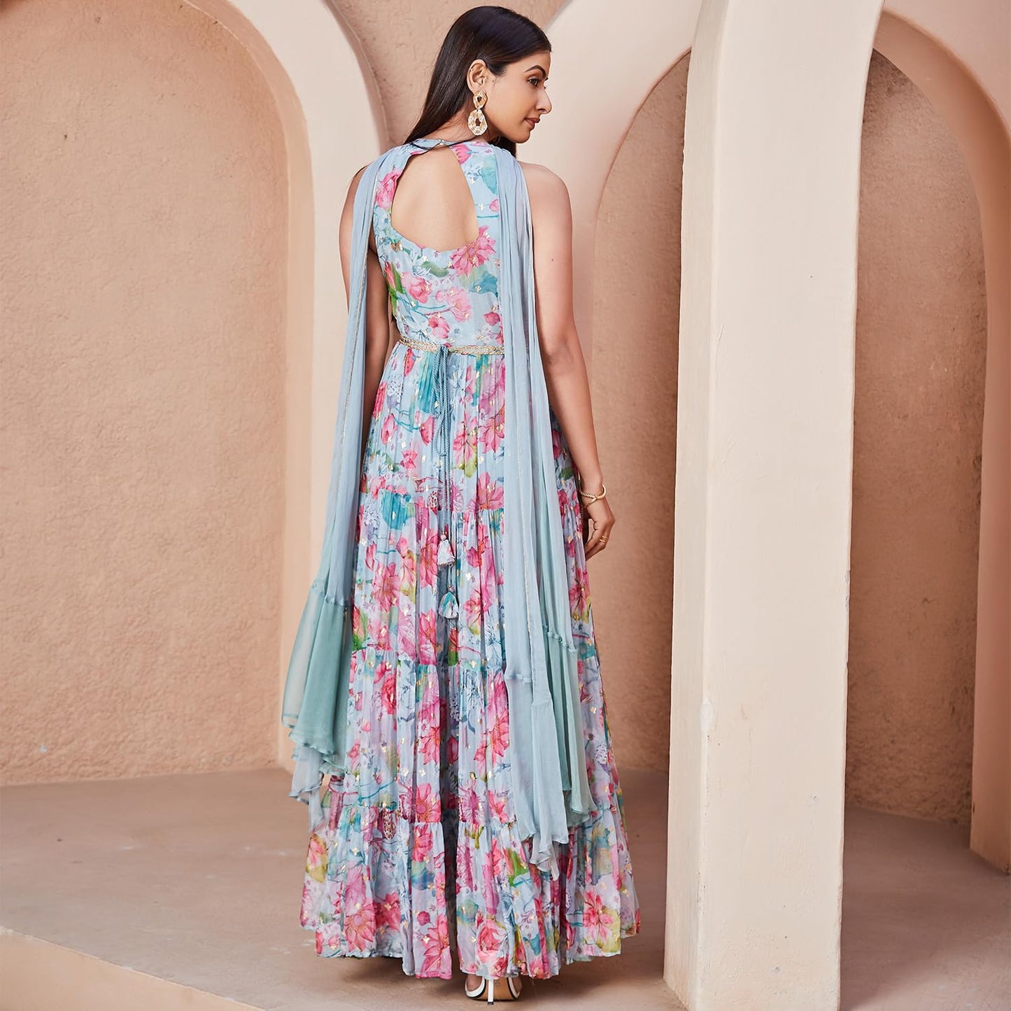 BIBA Women Cotton Anarkali Printed Dress(SKD9665_2XL_Grey)