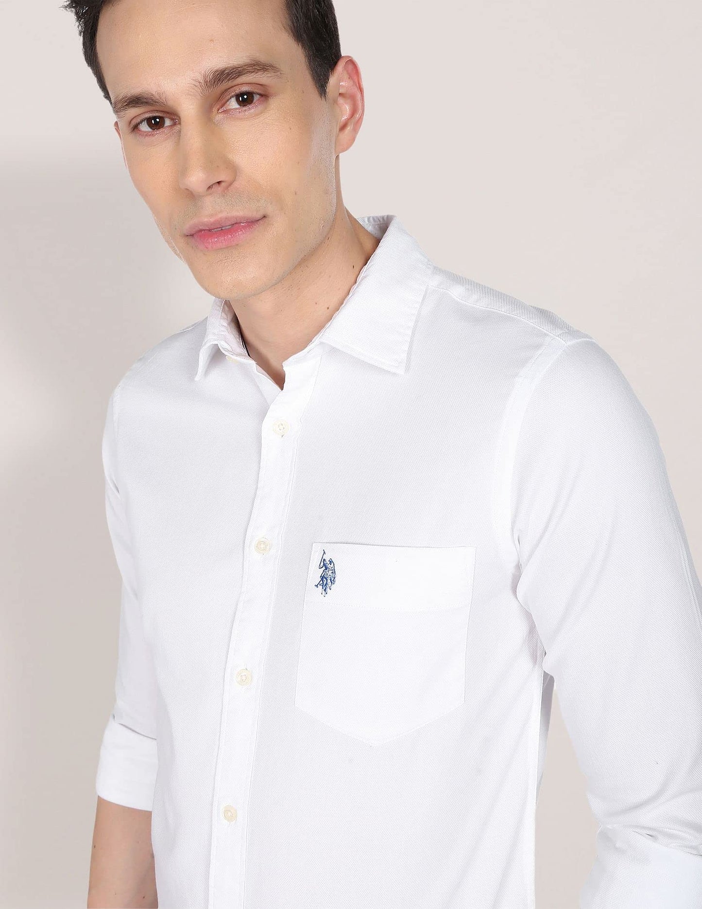 U.S. POLO ASSN. Mens Solid Dobby Fs Regular Fit Shirts (Usshtfx0006_White_M)