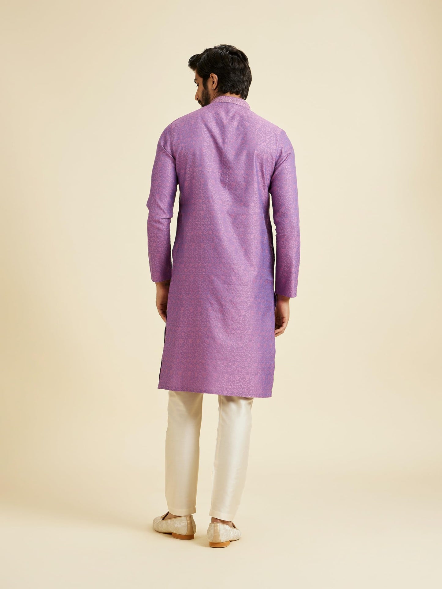 Manyavar Men's Viscose Blend Self Design Kurta Pyjama Set (Purple,XXL)