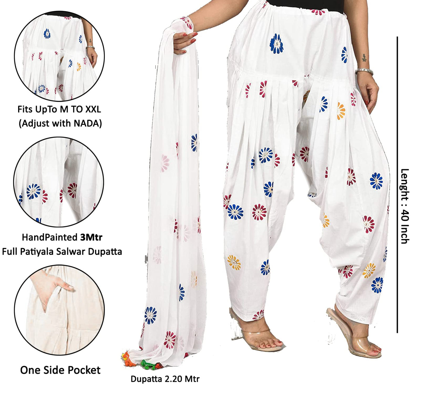 Women's Regular Fit Cotton Casual Style Patiala And Dupatta Set (V_Sal_Dup_Blue_Blue, White_Free Size) Patialas
