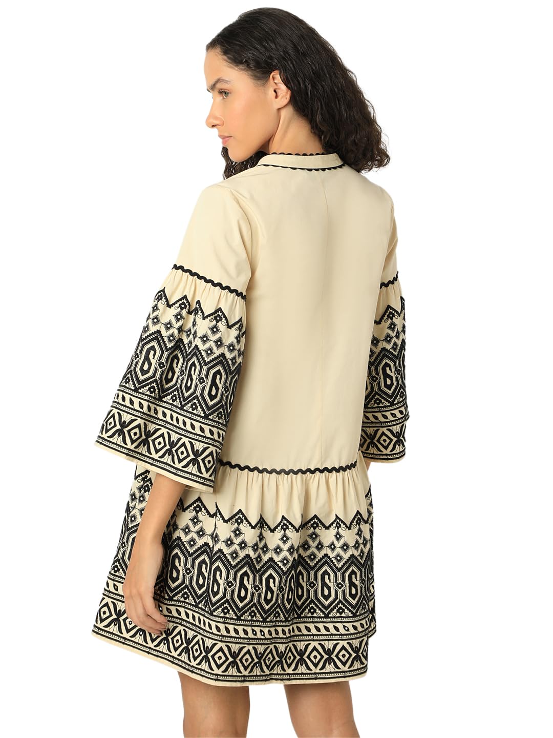 VERO MODA Women Embroidered Yellow Cotton Midi Length Fit and Flare Dress