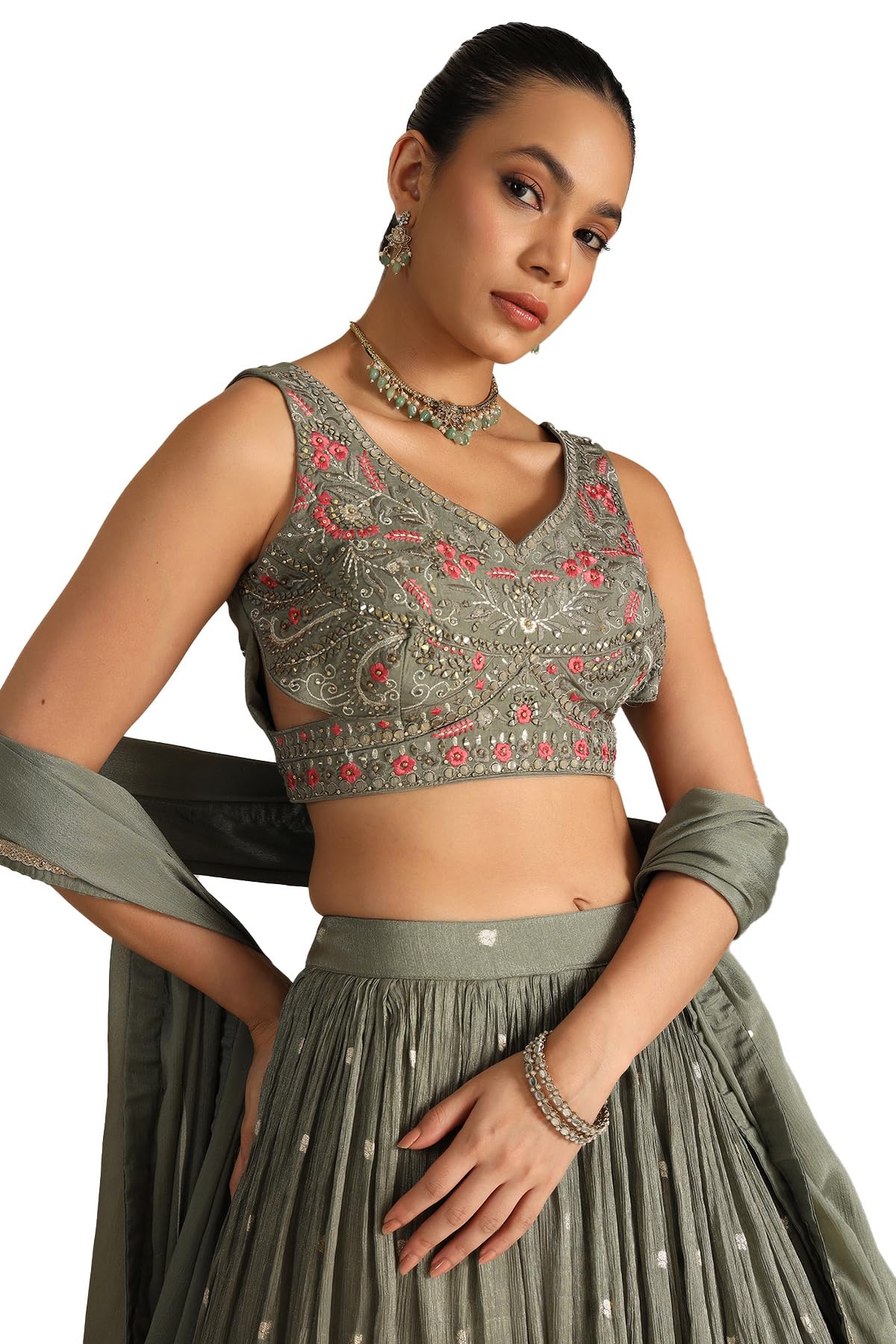 Soch Women's Viscose Blend Lehenga Choli (OWS5CD21818_Grey_XL)
