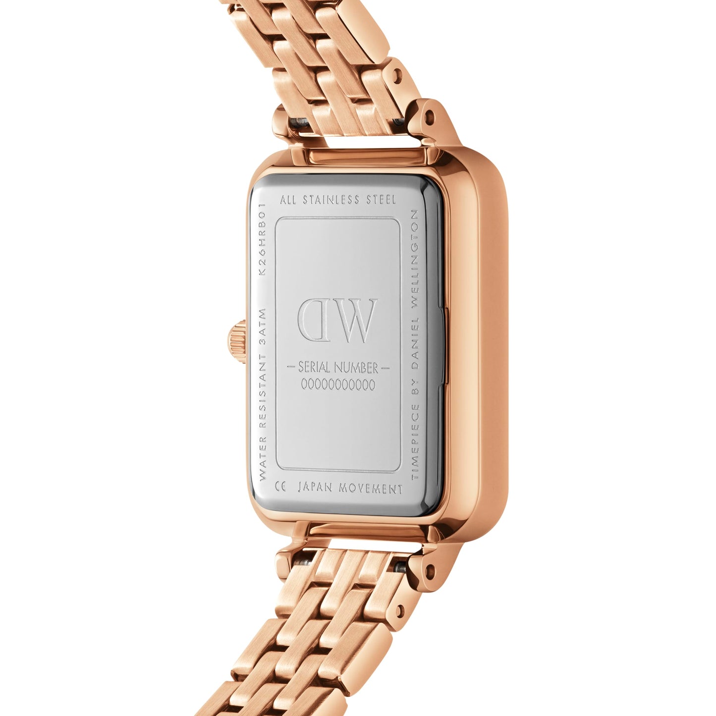 Daniel Wellington Stainless Steel Quadro Lumine 20X26 5-Link White Dial Women Analogue Watch, Rose Gold Band