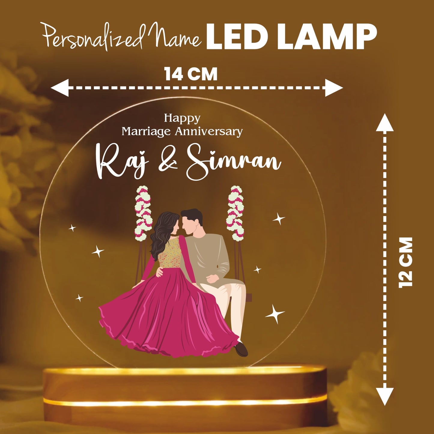 PRINTHUA Plastic Personalized LED Night Table Lamp with Custom Name,Unique Gift for Women,Men,Kids,Girlfriend,Boyfriend,Husband,Wife|Perfect for Birthdays,& Special Occasions (Cute Couple),Multi Color