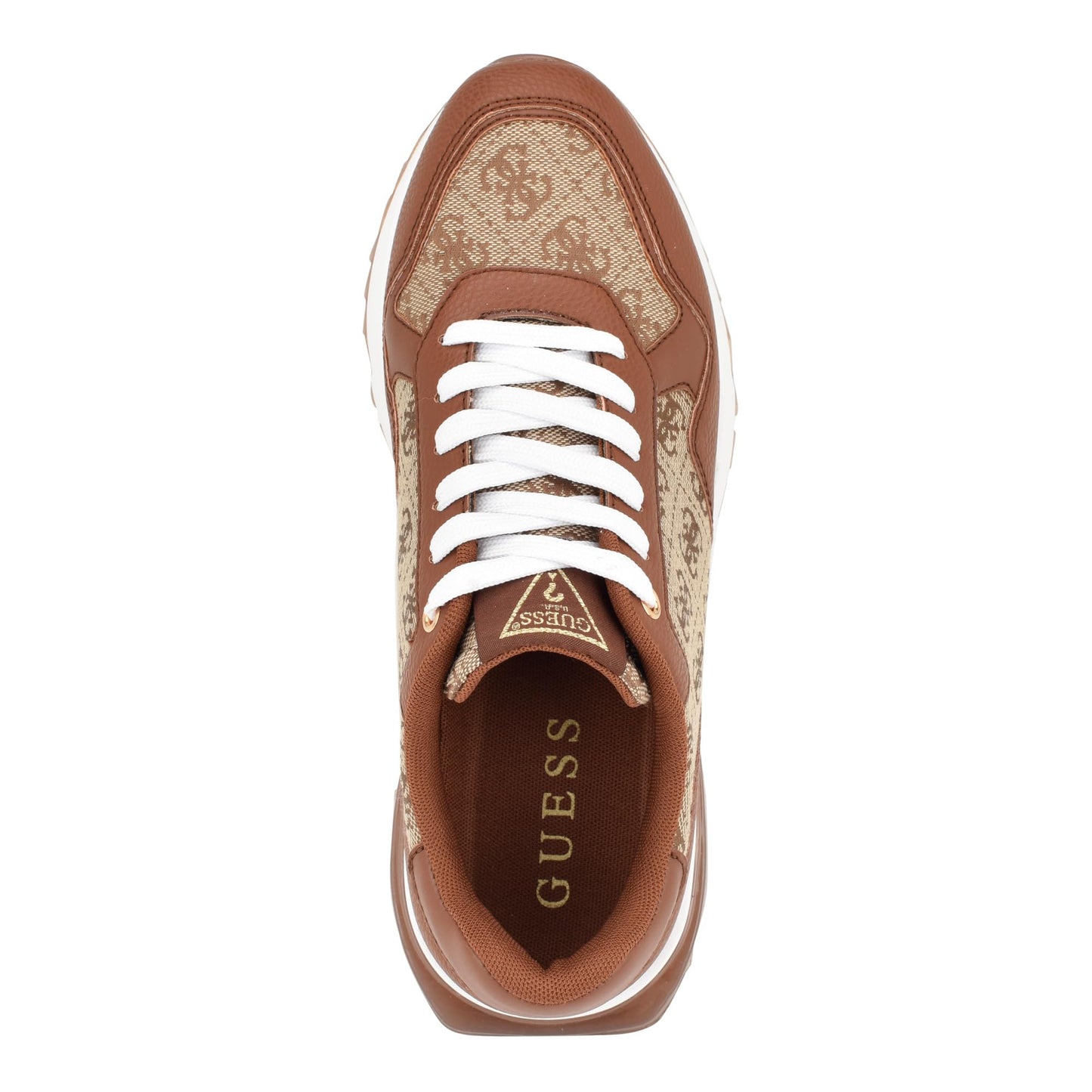 GUESS womens MelanySneaker, Medium Brown Logo Multi, 8