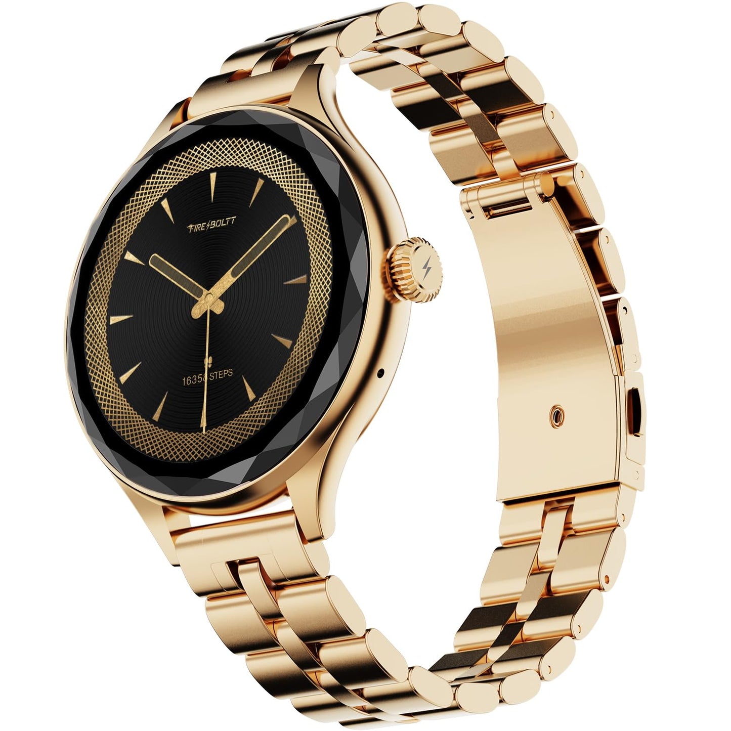 Fire-Boltt Phoenix Aura Women Smart Watch with 1.26” Diamond-Cut HD Display, Rotating Crown, Wireless Charging, Bluetooth Calling, Voice Assistant, 120+ Sports Modes - Regal Gold