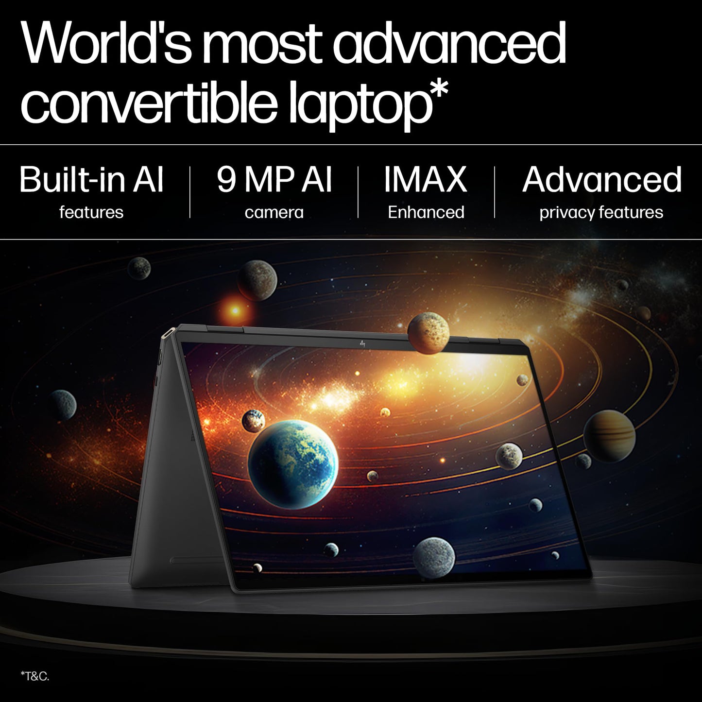 HP Spectre x360, Enhanced by AI, Intel Core Ultra 7 155H, 16-inch (40.6 cm), OLED 400 nits 120Hz, 32GB, 2TB SSD, Touch w/Pen, 9MP IR Camera w/Shutter, Poly Studio (Win 11, Black, 1.95 kg), aa0665TU