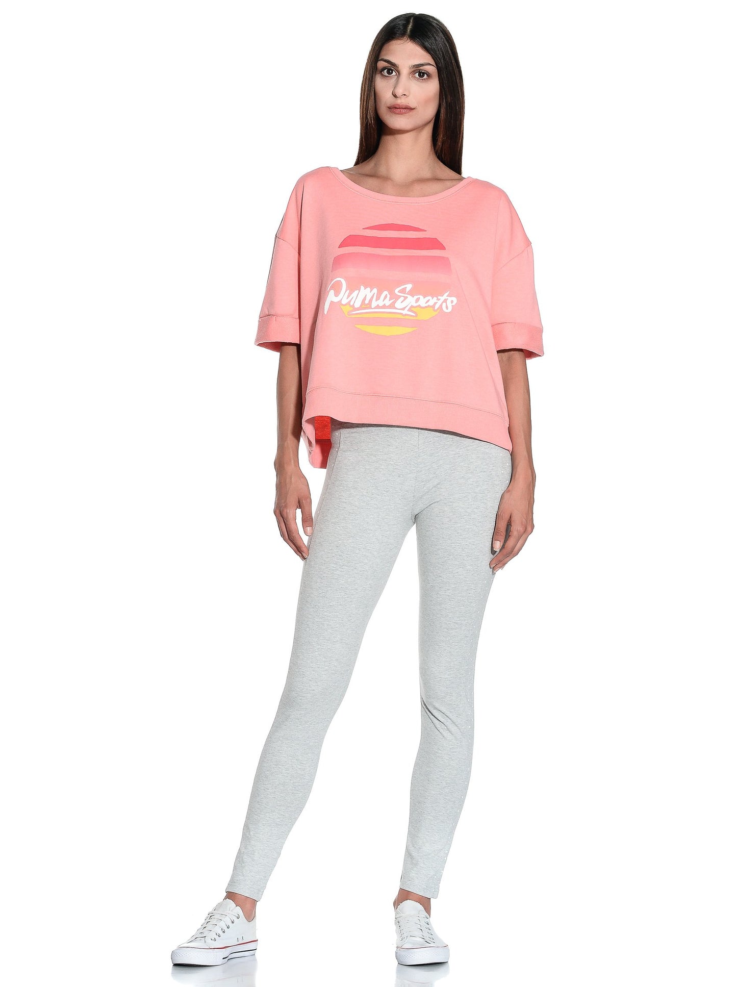 Puma Women's Cotton Regular Slit Neck Pullover Sweater (56854128_Salmon_Large)