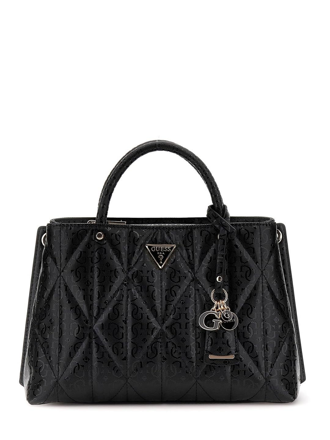 GUESS Black Quilted Aldina Girlfriend Satchel Bag