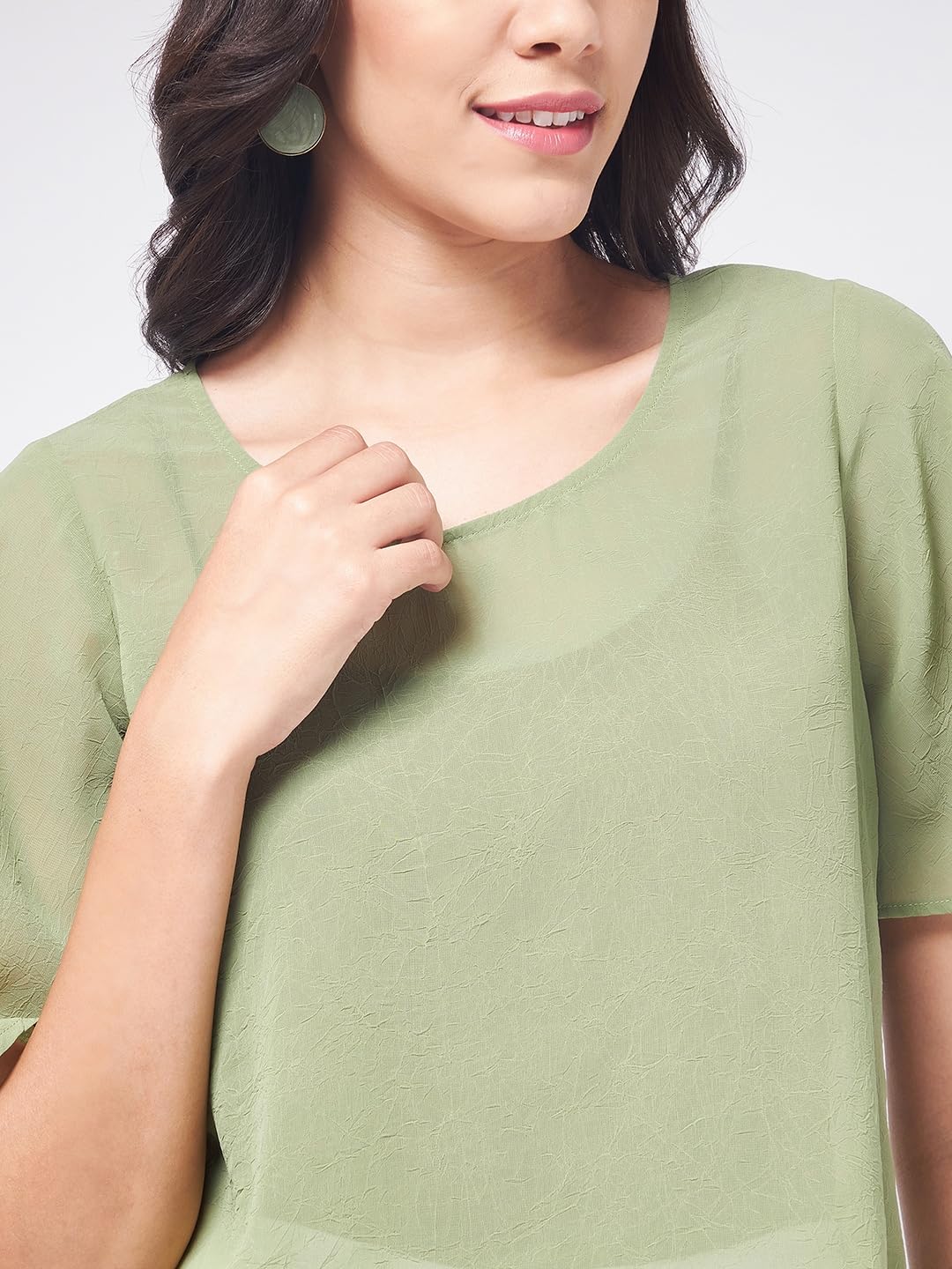 Zima Leto Women's Solid Sheer Top Elegant Lightweight Blouse for Layering Suitable for Party