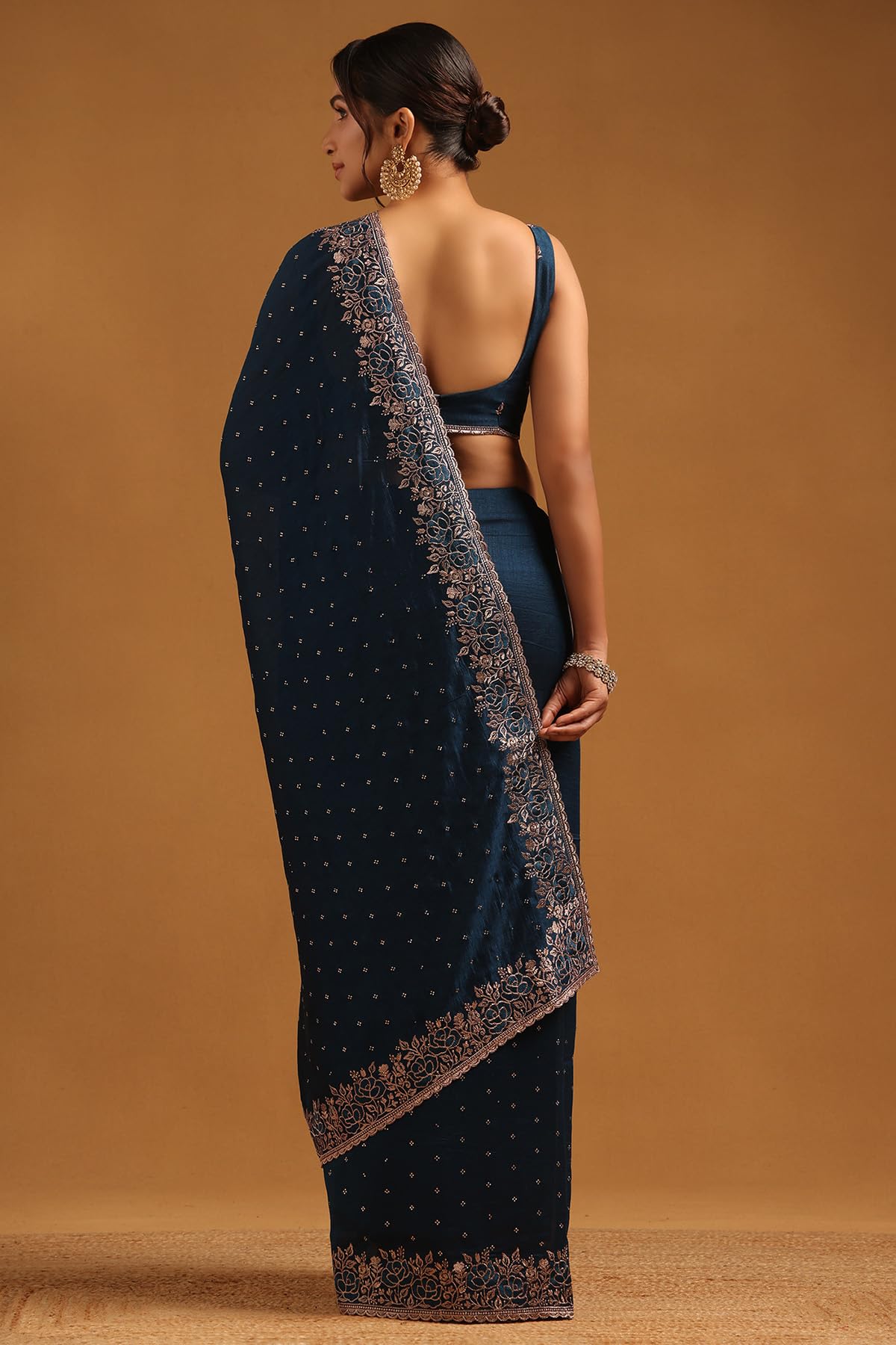 Soch Womens Blue Tussar Embellished Saree With Stone Work