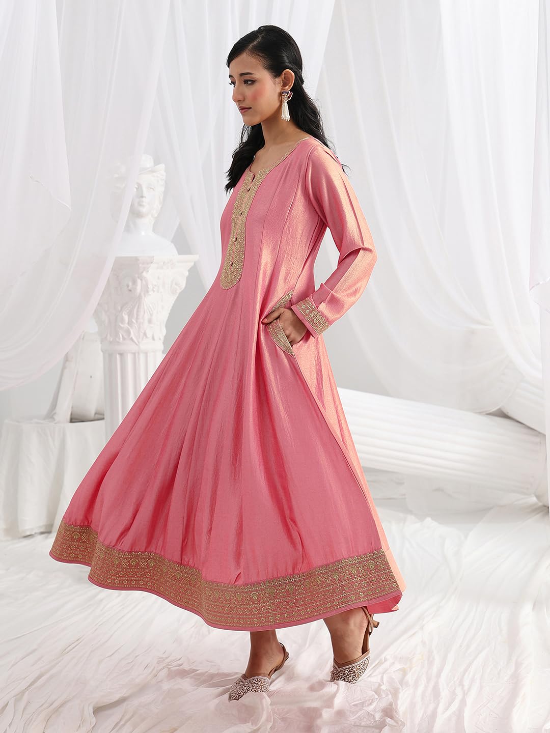 Libas Embroidered Silk Blend A-Line Ethnic Dress with Dupatta-93639XL