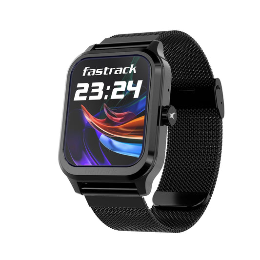 Fastrack Jupiter Retro 1.83" Display Smart Watch with Bluetooth Calling, Functional Crown, Metal Strap, 100+ Sports Modes, Health Suite, IP68, 5-Day Battery – for Men & Women Latest (Black Mesh)