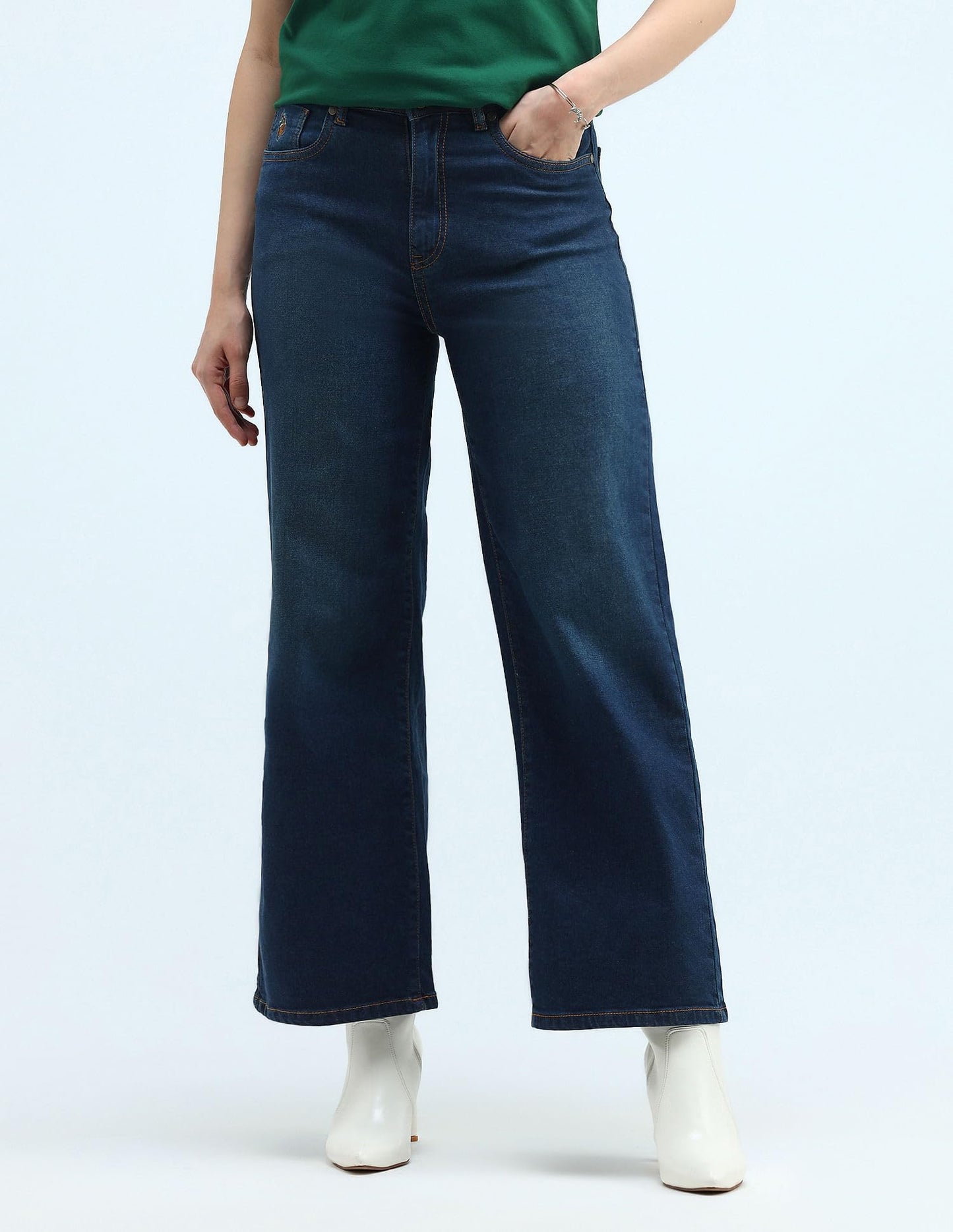 U.S. POLO ASSN. High Rise Wide Leg Jeans (UWAW24JEN266_Blue_28)