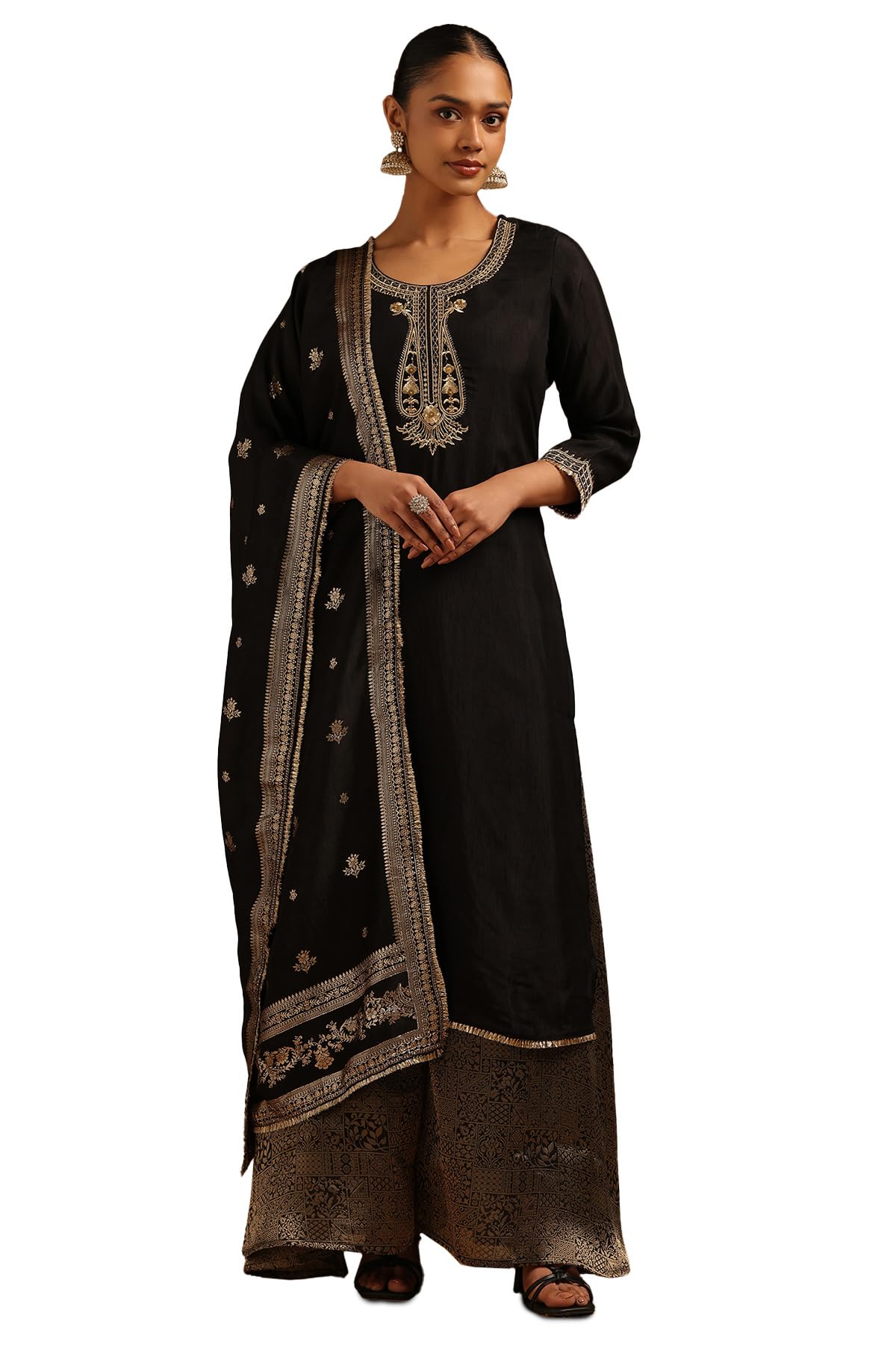Soch Womens Black Dola Silk Zari Embroidered Salwar Suit
