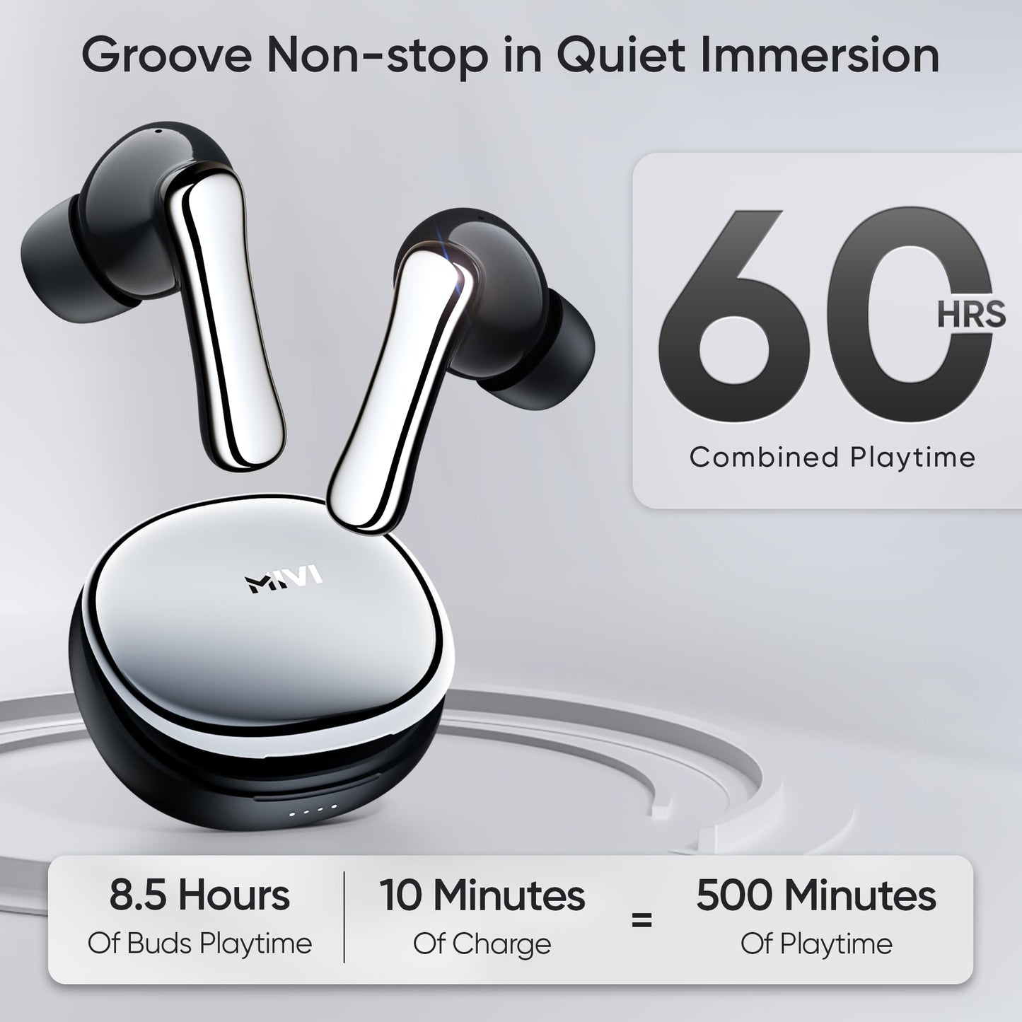 Mivi SuperPods Halo [Flagship Launch], 35dB ANC in Ear Ear Buds Wireless, Spatial Audio, 60HRS Battery,13mm Drivers, IPX4, v5.4 Bluetooth Earbuds with Mic