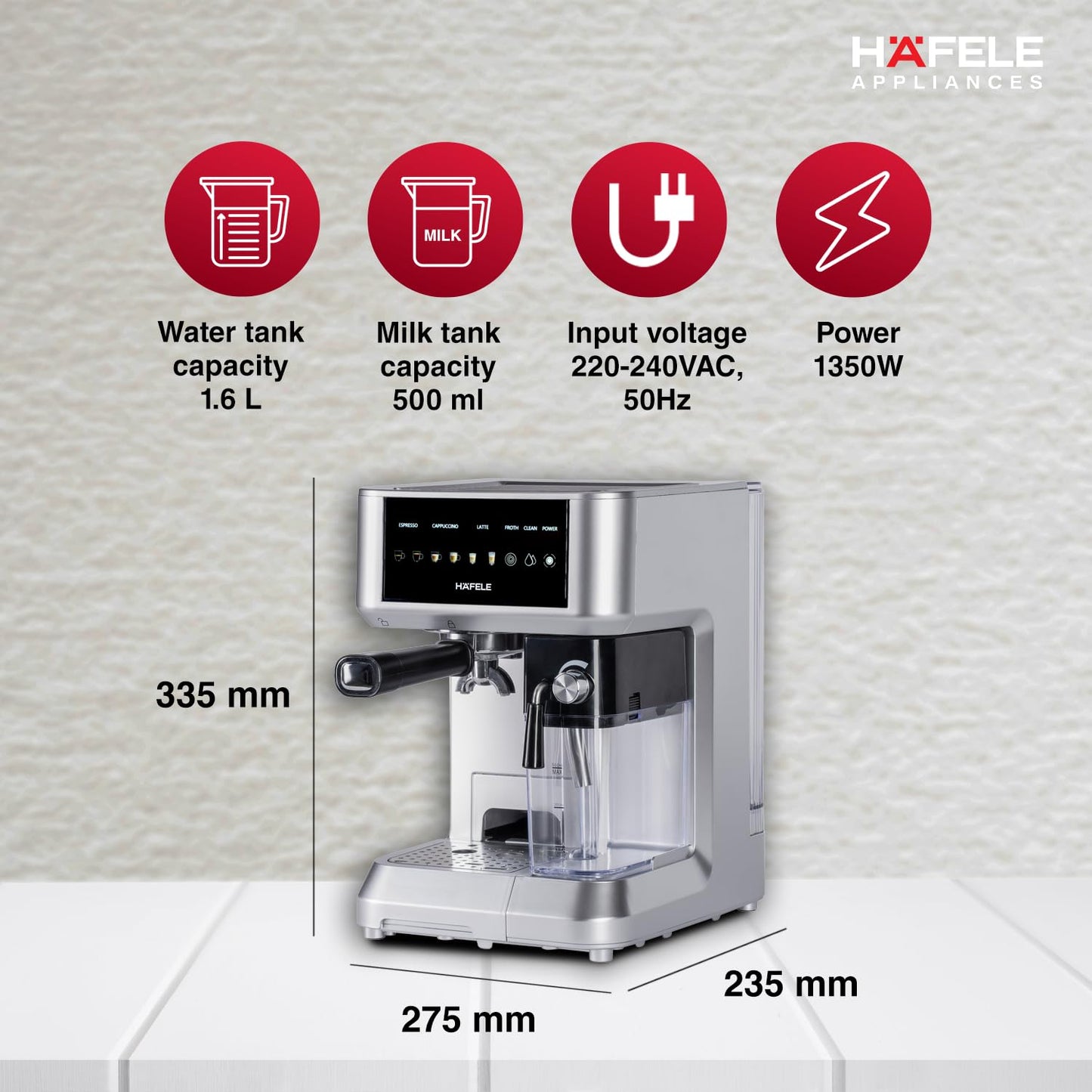 HAFELE U-Kaffee Nova Coffee Machine| 20-Bar Pump Pressure | Removable Water Tank (1.6 L)| Rapid Thermoblock Technology | Built-in Semi-automatic Cleaning | 2 Year Warranty | Silver