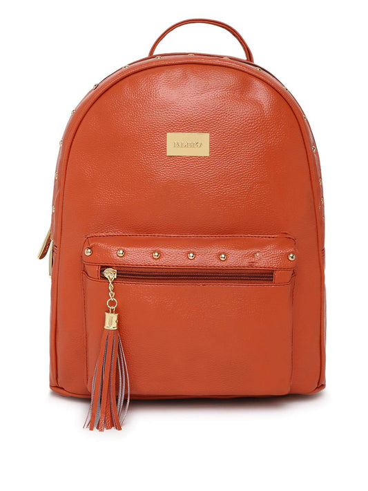 KLEIO Classic PU Leather Backpack for Women (Tan) with Adjustable Strap | Multi-Purpose Versatile Bag for Girls | Suitable for Travel, Weekend Trip & Shopping