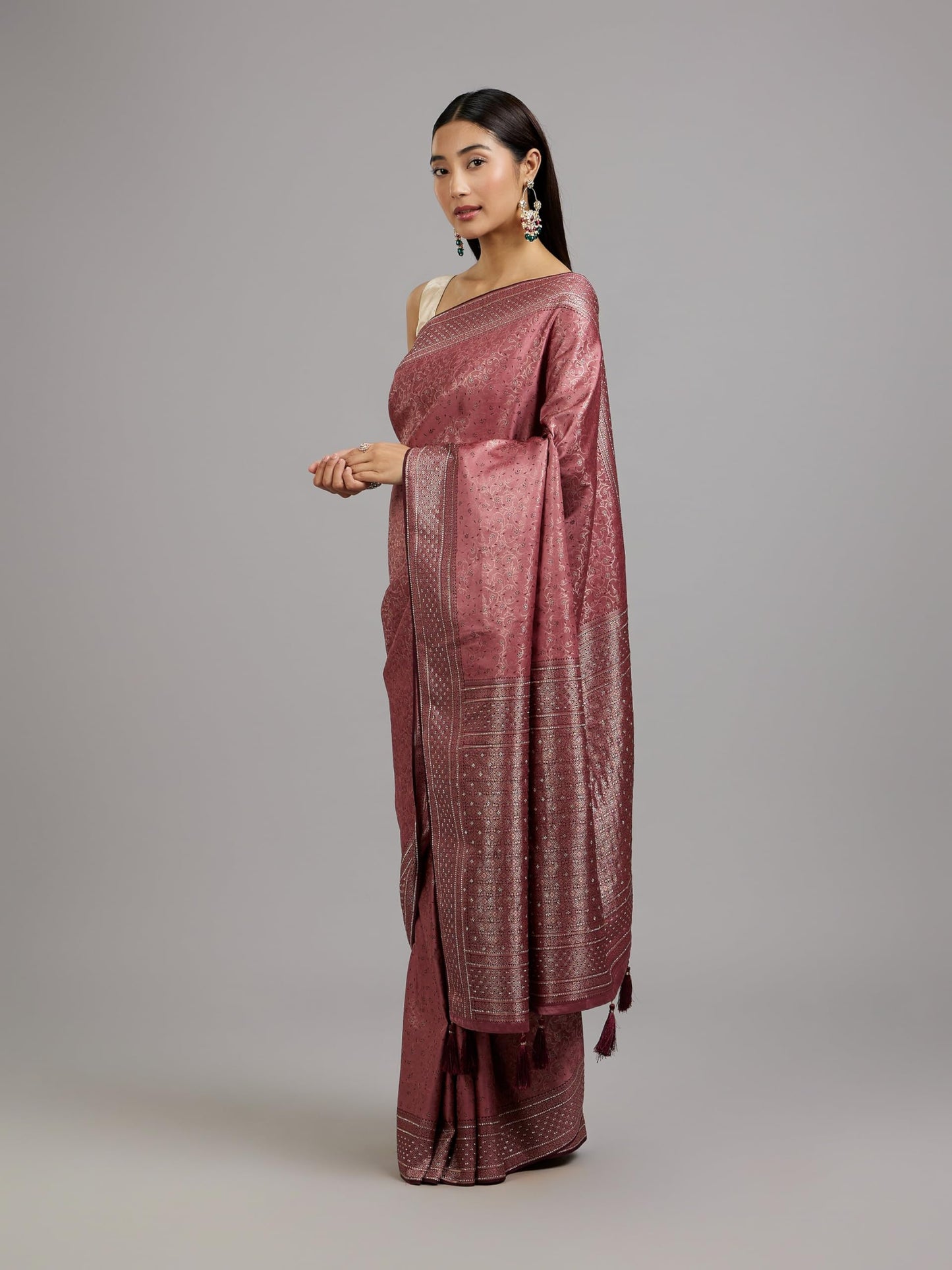 MOHEY Women's Art Silk Stone Work|Weave Saree with Blouse Piece(Dusty Pink)