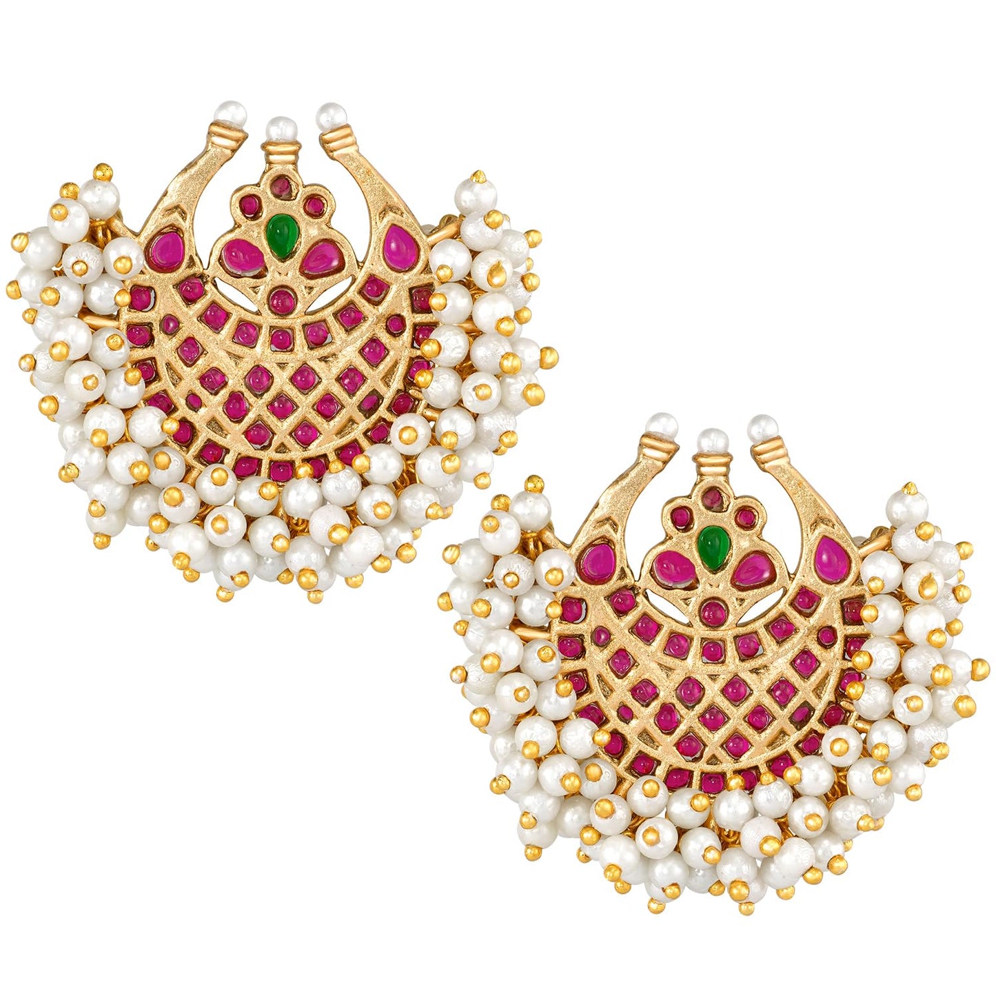 Peora Gold Plated White Beads Studded Drop & Dangle Earrings Jewellery Gift for Girls & Women