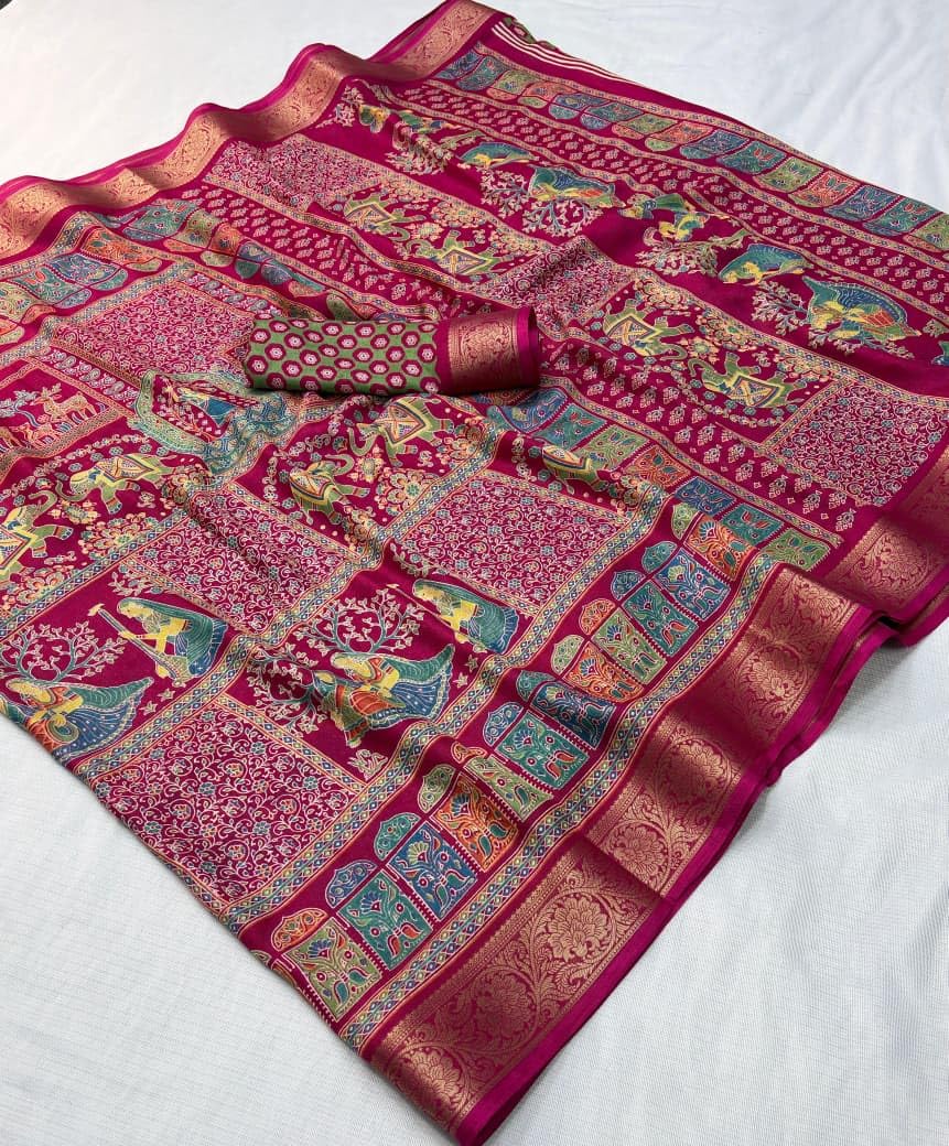 BRAHMAKHODAL Dola Silk Saree All Over Solid Plain Soft Zari Weaving Beautiful Border And Pallu With Blouse Piece (Red2)