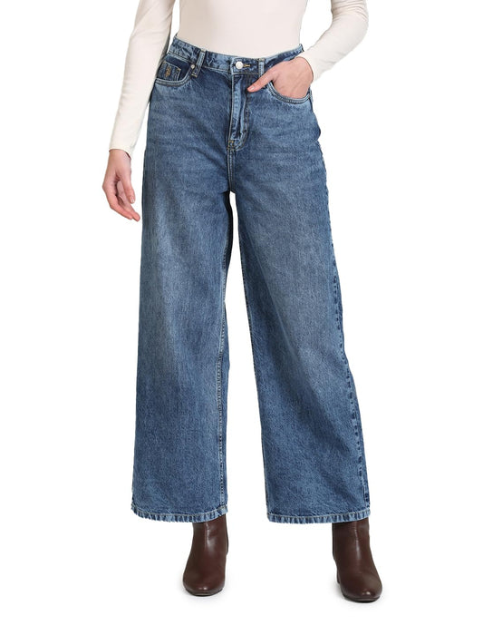 U.S. POLO ASSN. Women's Wide Leg Mid Rise Jeans (UWAW23JN050_Blue_30)